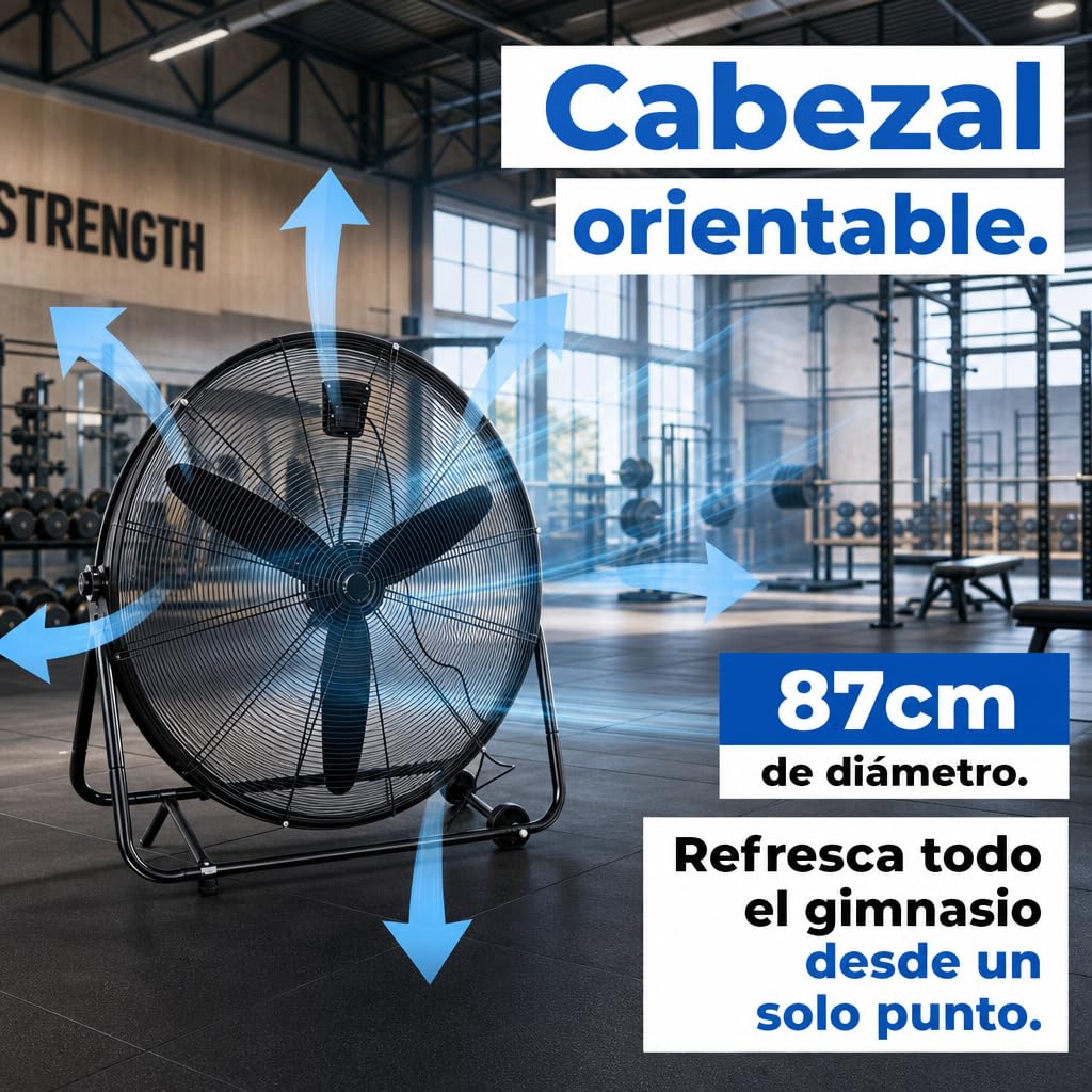 Ventilador Industrial de Suelo con Ruedas 360W, 87cm, 3 Aspas, Negro