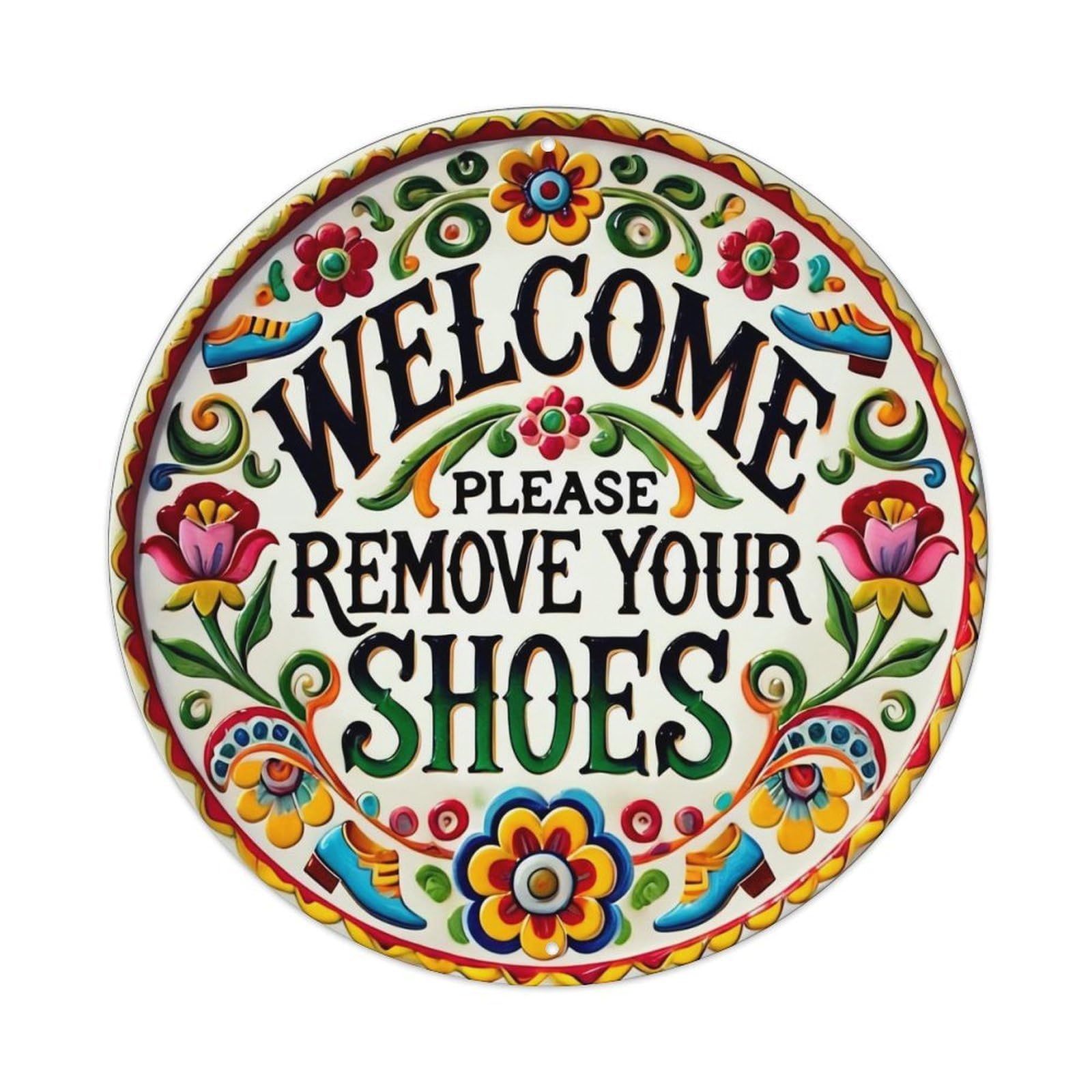 Welcome Please Remove Your Shoes Tin Sign Metal Poster Vintage Metal Signs for Home Man Cave Bar Cafe Kitchen laundry room Wall Decorations 8x8 inches