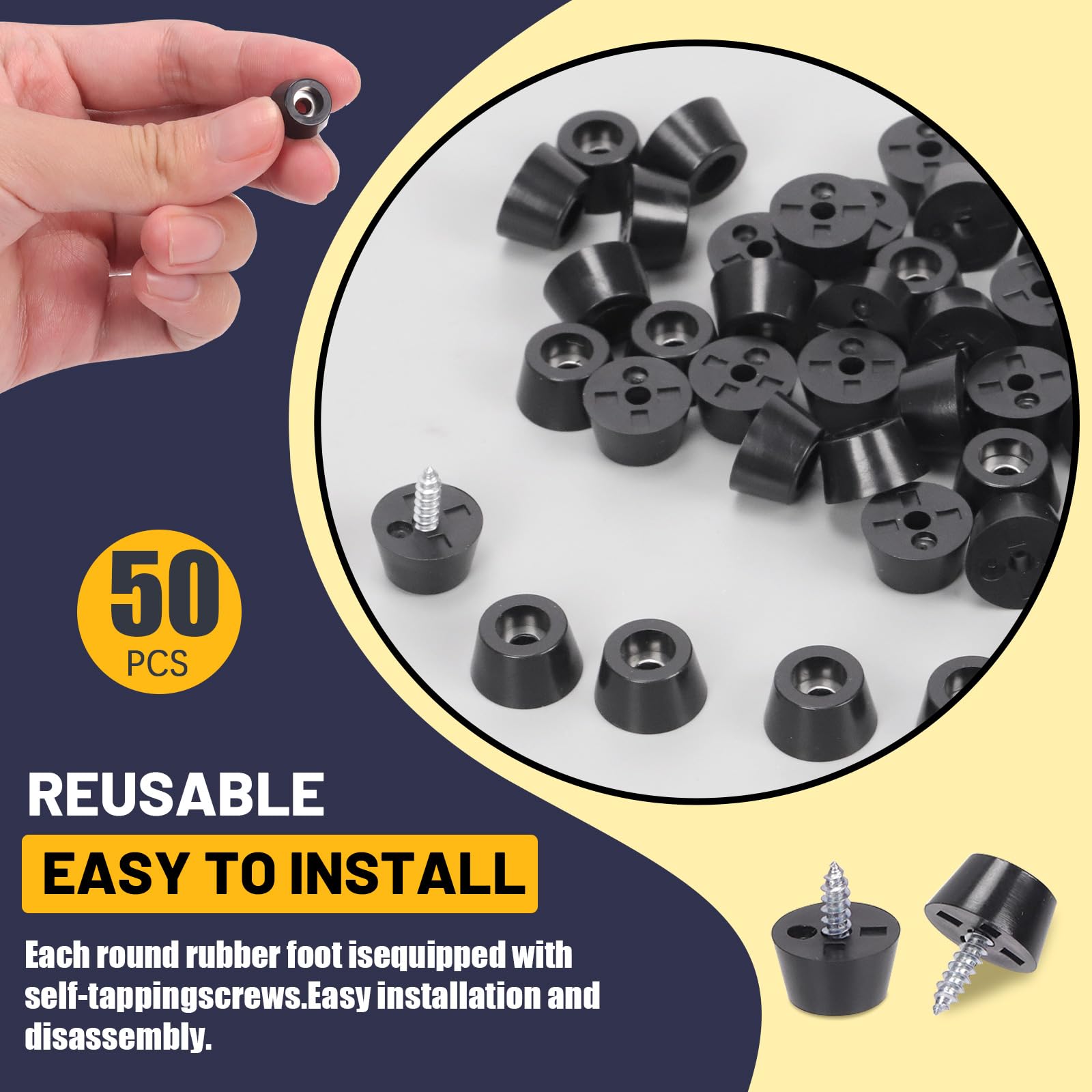 Mardatt 50Pcs Rubber Feet for Cutting Board Non Slip Rubber Bumper Feet with Screws - Image 4