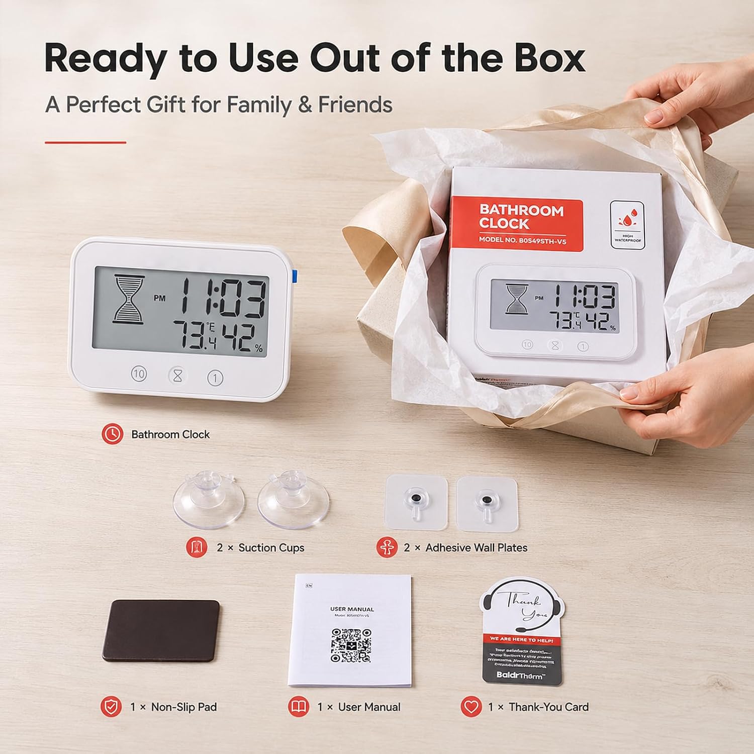 Shower Timer Waterproof, Digital LCD Bathroom Shower Clock with Suction Cup