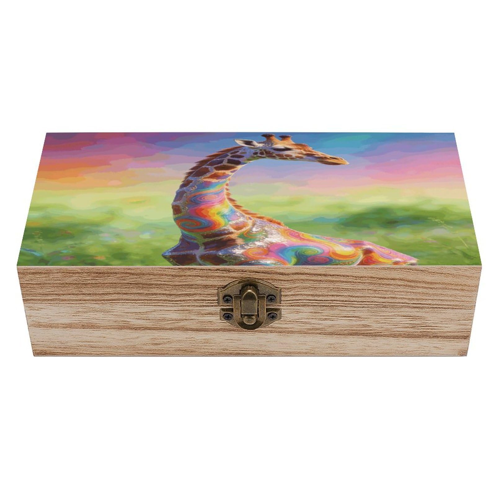 LZQPOEAS Colorful Artistic Giraffe Wooden Keepsake Box Wooden Storage Box Container with Hinged Lid Beautiful Wood Memory Box Decorative Jewelry Case for Crafts Art Hobbies & Trinket Storage