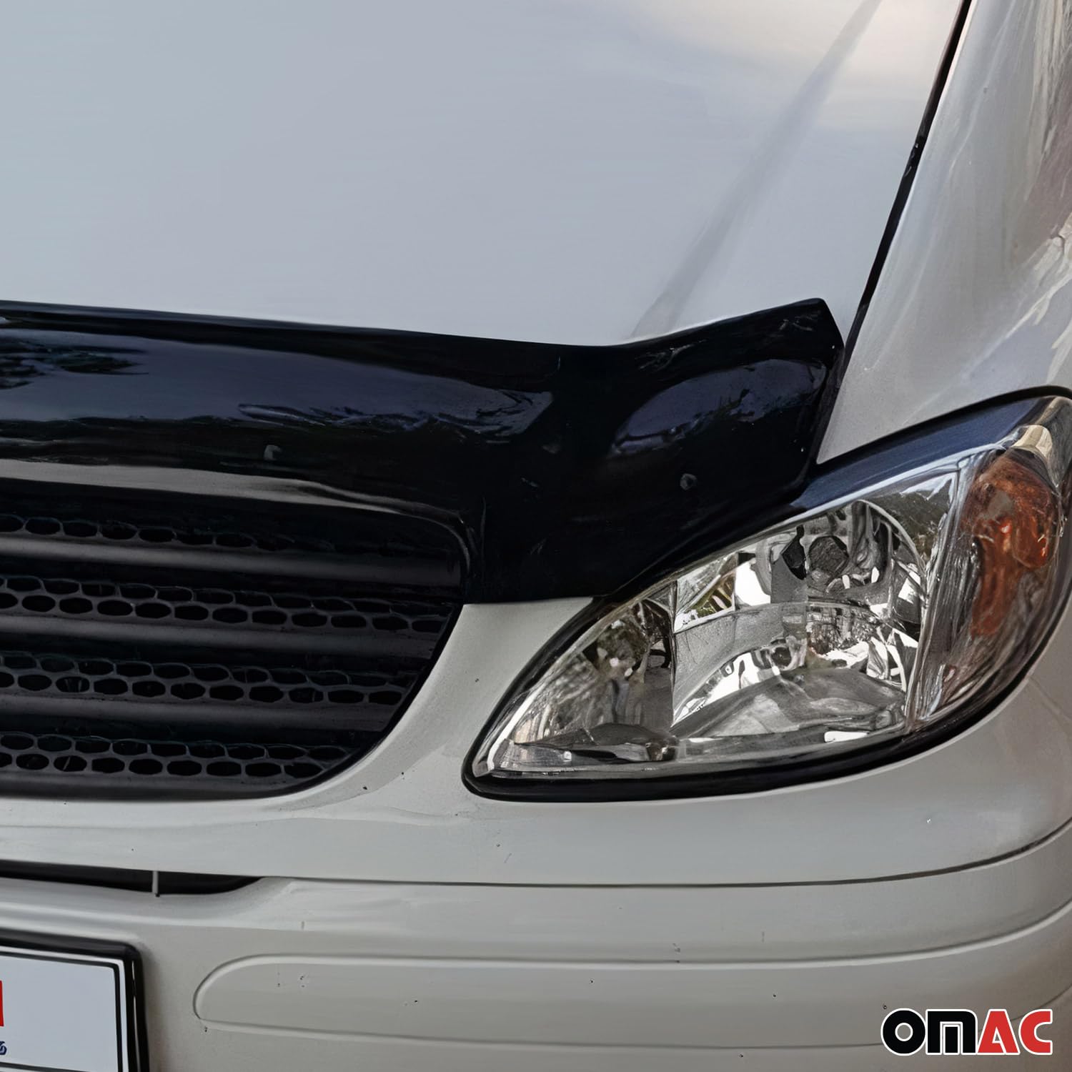 OMAC Capó Deflektor Steinschlagschutz Compatible con Mercedes Vito Viano W639 2003-2014 | Negro Insekten Protector Capó Rahmenschutzfolie Maske Coche Accesorios