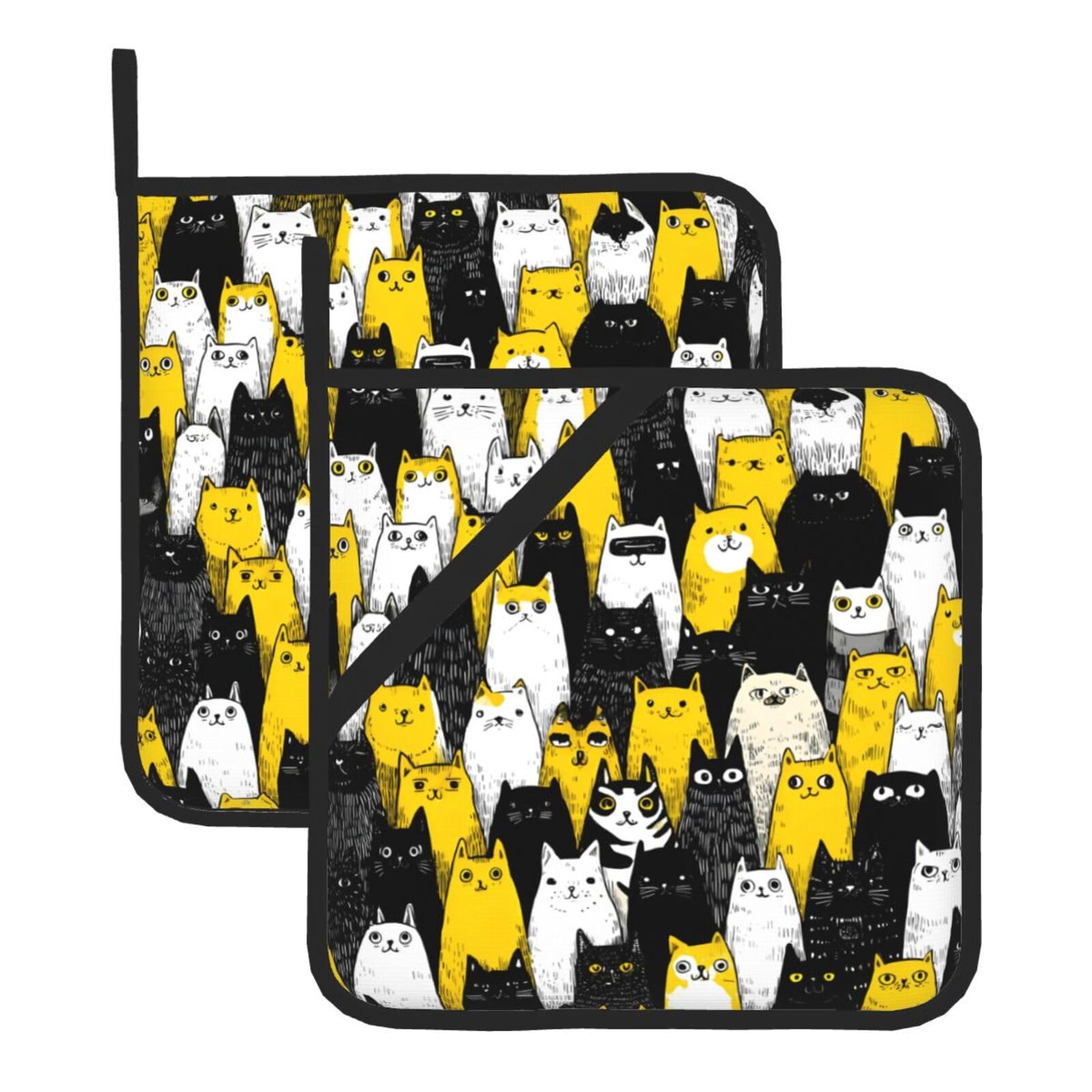 (Many Cats) Oven Hot Pads Set of 2 Heat Resistant Pot Holders for Kitchen Cooking Baking BBQ