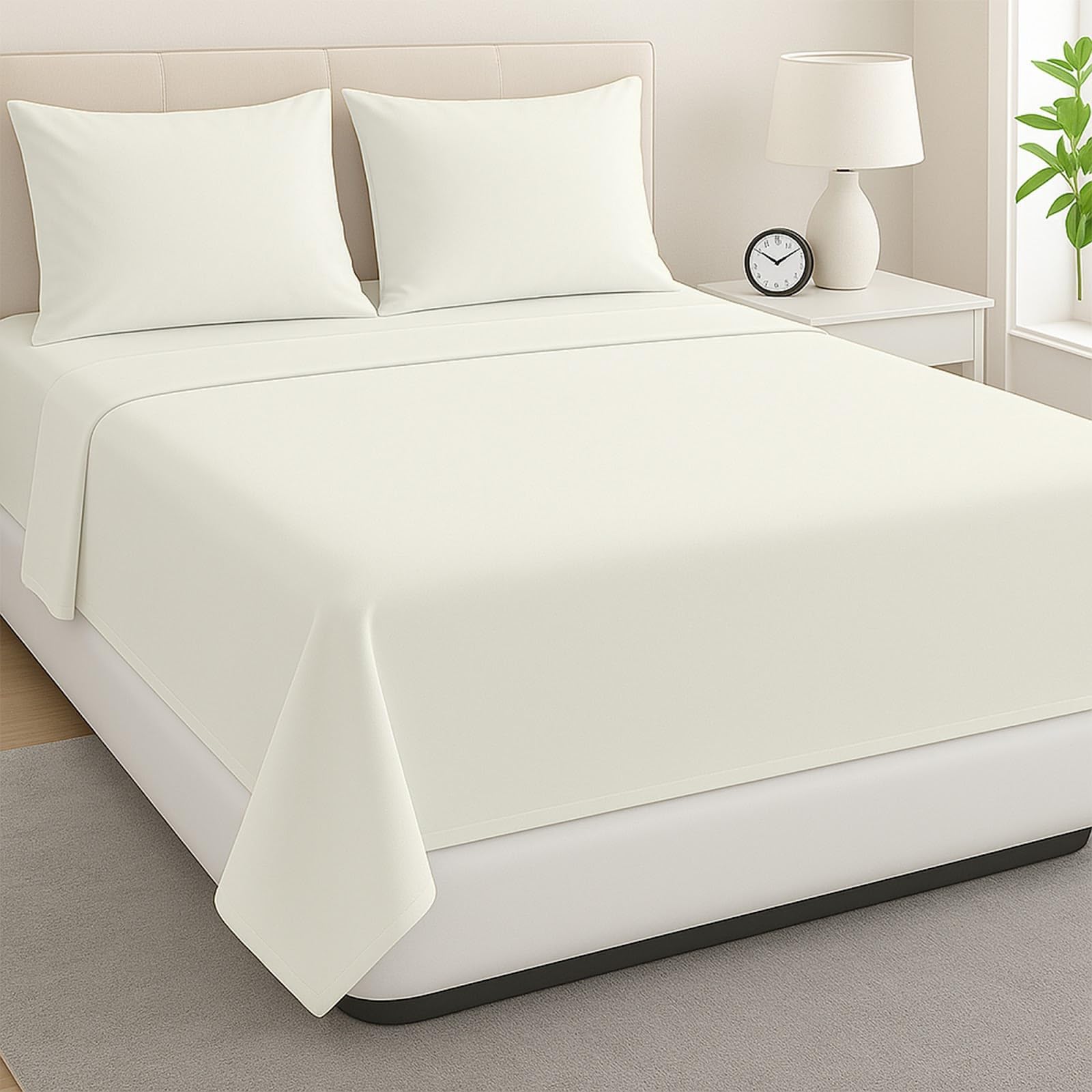 ARlinen Queen Waterbed Sheet Set - 4 Piece, 100% Cotton, 18 Inch Deep Pockets, Attached Design, Extra Soft Solid Ivory Bed Sheets