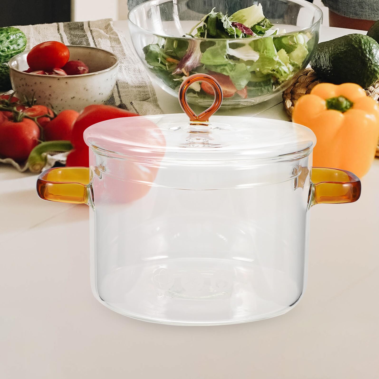 Casserole en Verre 1500ml avec Couvercle, Double Poignée | Verre Borosilicate, Cuisson Visible, Usage Maison pour Nouilles et Repas Bébé