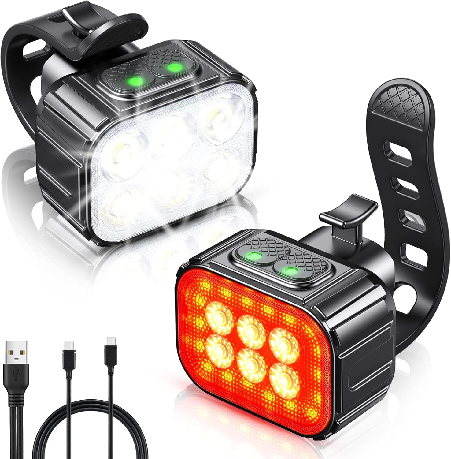 2 Stück Fahrradlicht Wiederaufladbar Fahrradbeleuchtungsset, Fahrradscheinwerfer und Rücklicht-Set, IP65 wasserdichte Fahrradlichter, Kann auch als Kinderwagen/Helm/Rucksack Licht