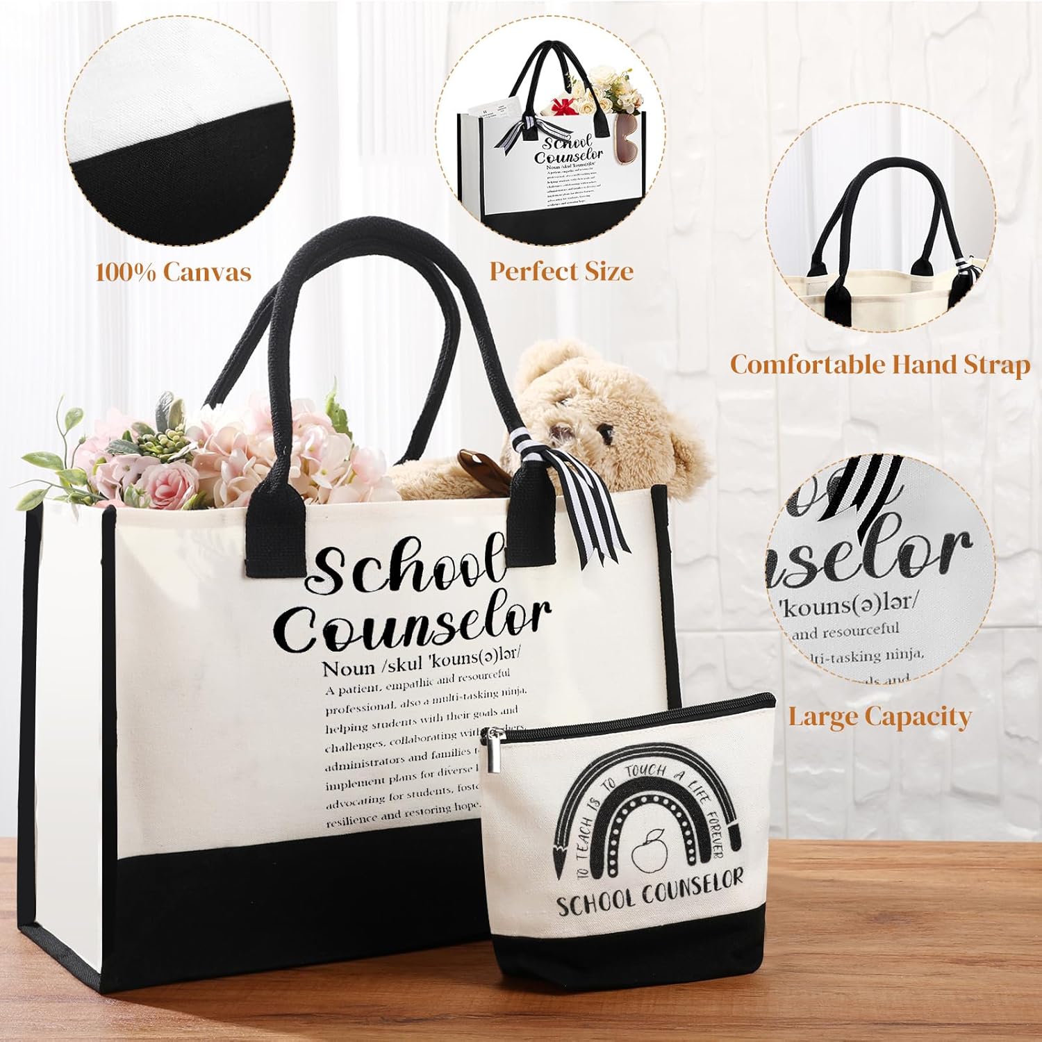 7 Pcs School Counselor Gift Sets Guidance Counselor Welcome Gift Include 16 oz Iced Cups Canvas Tote Makeup Bag Notepad 3 Ballpoints Pen for Back to School Women Teacher Educator Work