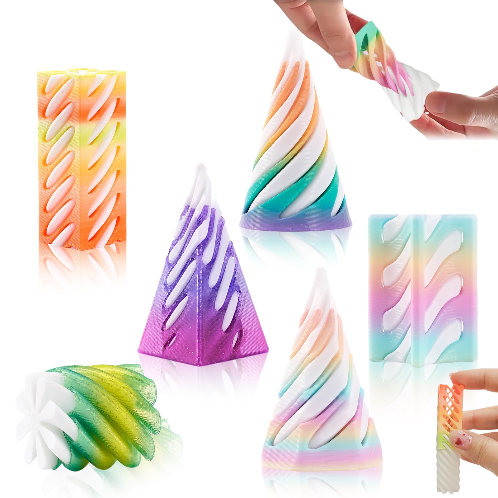 Fidget Toys Set, 6Pcs 3D-Printed Sensory Stress Relief Pyramid Impossible Cone Fidget Toys Set, Desk Decor Suitable for Offices Schools and Homes - Tools to Alleviate Anxiety and Enhance Focus (two)