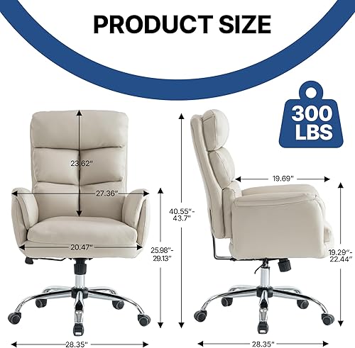 Miniatura 2 de Silla de oficina ergonómica moderna, silla giratoria de piel sintética, silla ejecutiva de escritorio para computadora con reposabrazos acolchados y