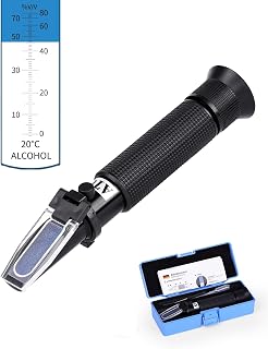 Alkoholmeter Alkohol Refraktometer 0-80% v/v Brennerei Refraktometer bei hoher Alkoholgehalt Messgerät für Schnaps Brennen Destillierte Spirituosen Brandy Whisky Wodka Gin Tequila Mezcal, Schwarz