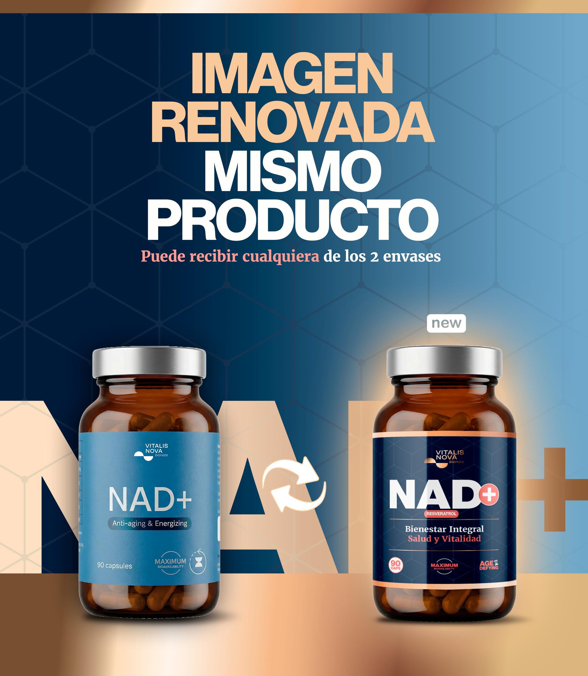 NAD+ Trans Resveratrol Alta Pureza con Nicotinamide Riboside 500mg Quercetina 250mg Apigenina 150mg Ácido Alfa Lipoico 150mg 90 Capsulas Energía Celular Longevidad Antioxidante Piel Anti Age Vitalidad