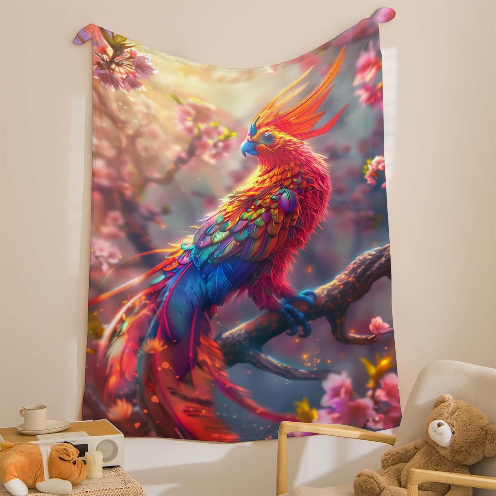 Puszysty koc do przytulania, boski ptak, 200 x 200 cm, miękki i dwustronny koc polarowy, idealny koc na sofę dla wszystkich, przytulny koc na sofę i łóżko mg1019