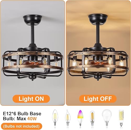 Miniatura 7 de Caged Ceiling Fans with Lights Black Farmhouse 18‘’ Flush Mount Bladeless Rustic Chandeliers Fan Lights with Remote Vintage Reversible Ceiling Fan
