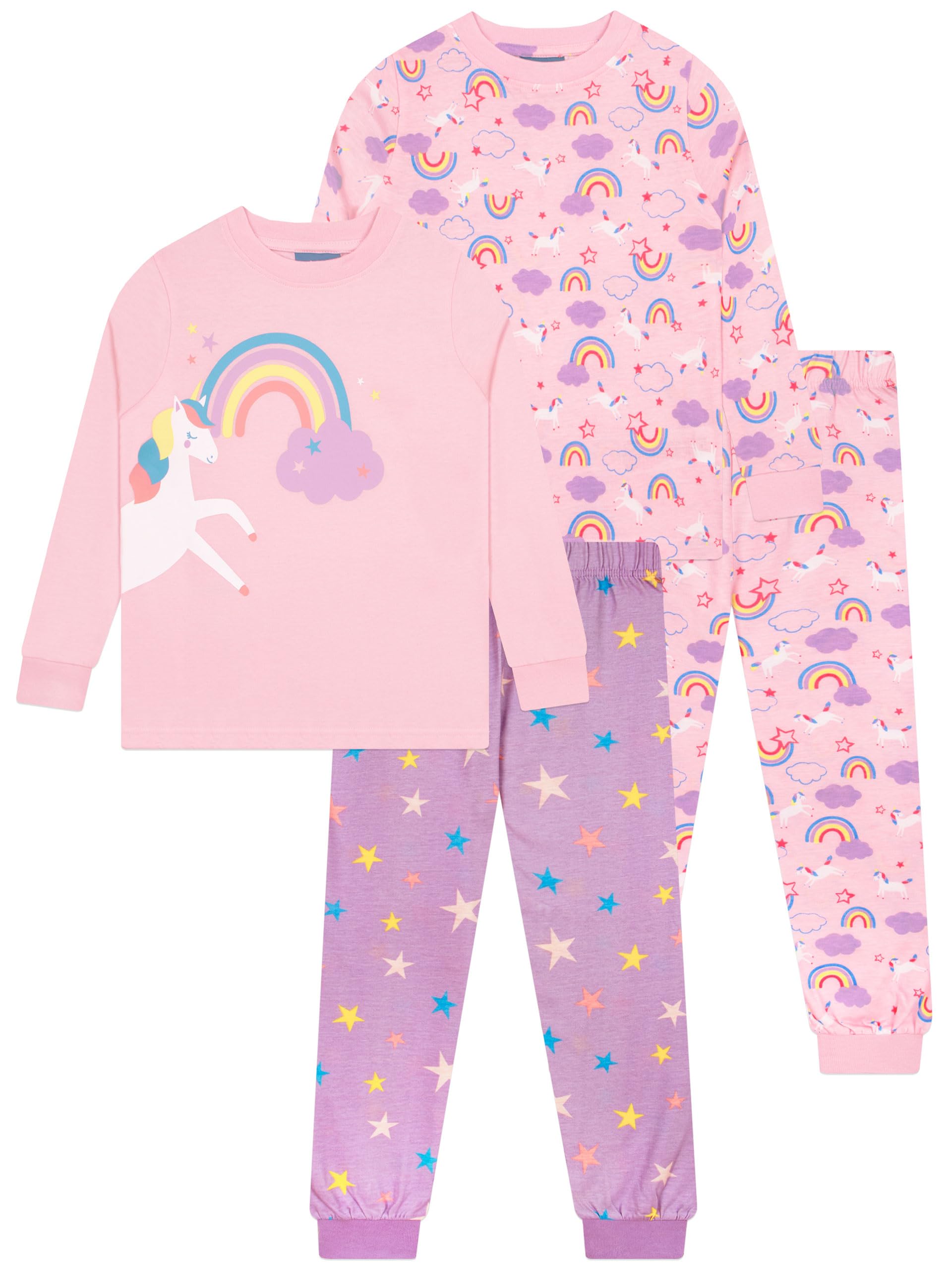 Harry Bear Girls Pink Unicorn Pyjamas, Pyjamas Pack Of 2, Matching Kids Pjs, Cotton ’ Pyjama Sets, 8-9 Years