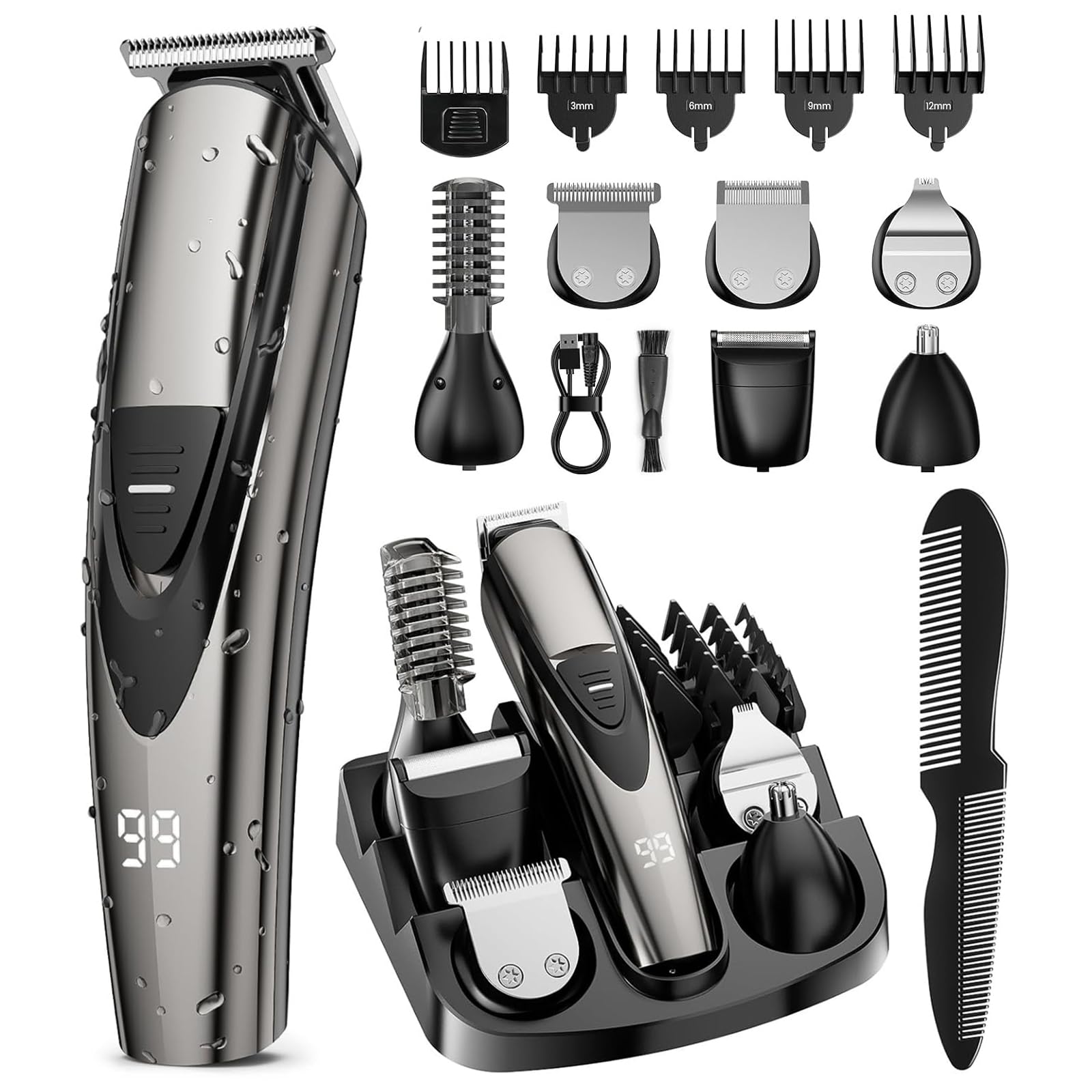 Aparador de barba recarregável para homens: aparador de cabelo profissional de barbeiro