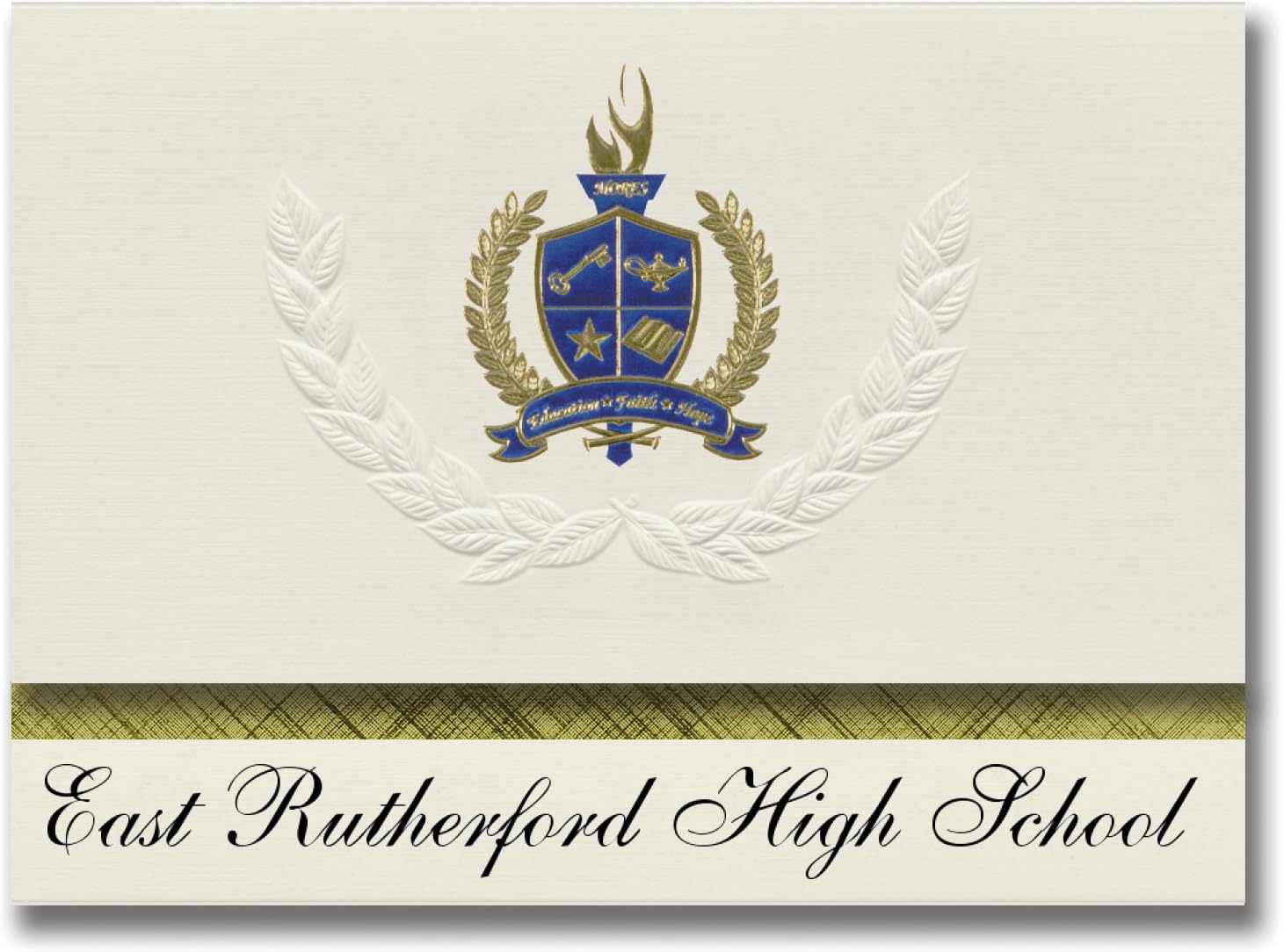 Signature Announcements East Rutherford High School (Forest City, NC) Graduation Announcements, Presidential style, Elite package of 25 with Gold & Blue Metallic Foil seal
