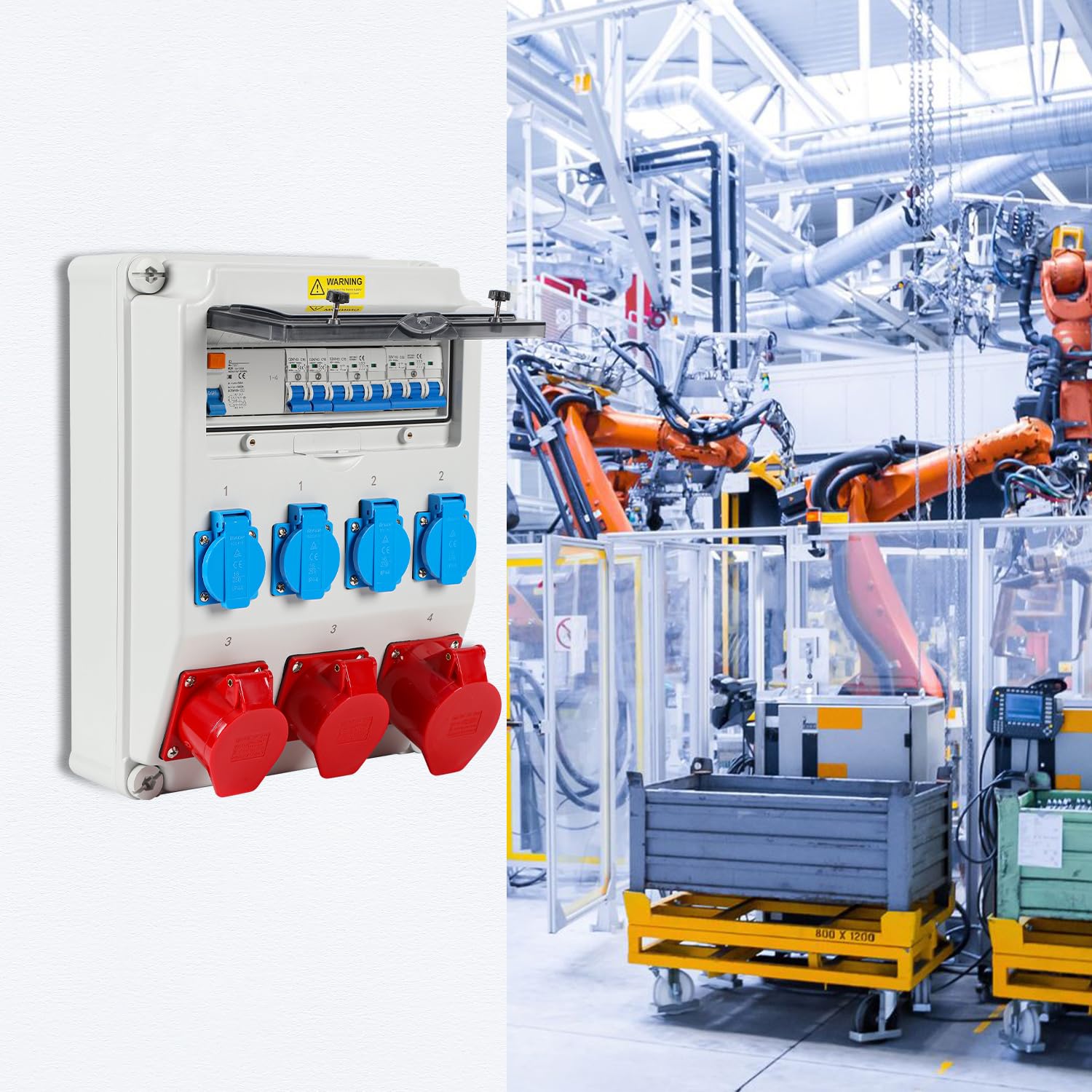 CEE Wandverteiler 32A mit FI, 4 Schuko, IP65 Gehäuse