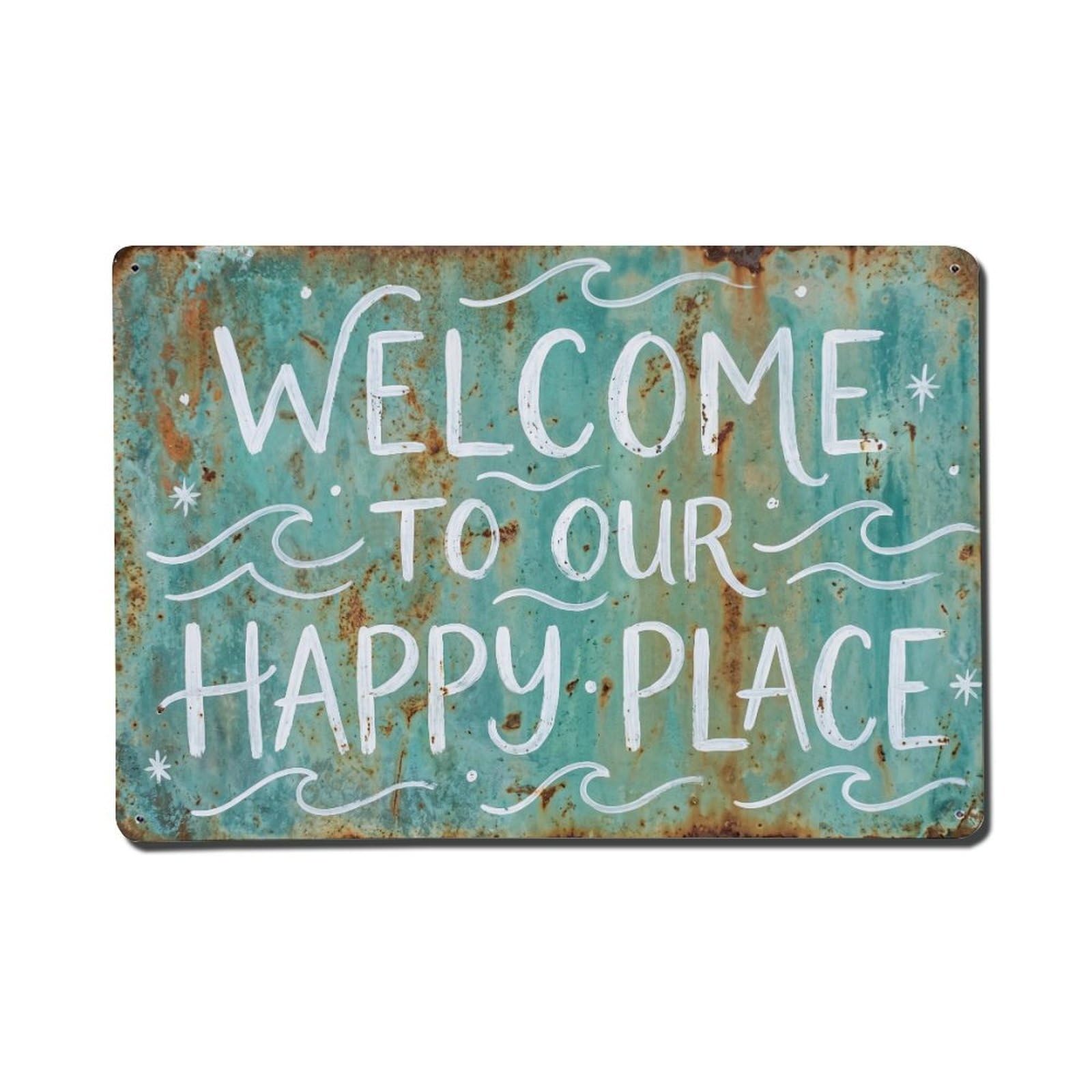Welcome To Our Happy Place Coastal Porch Vintage Metal Tin Sign Plaque Wall Decor for Cafe, Club, Garden Metal Poster 8x12Inch