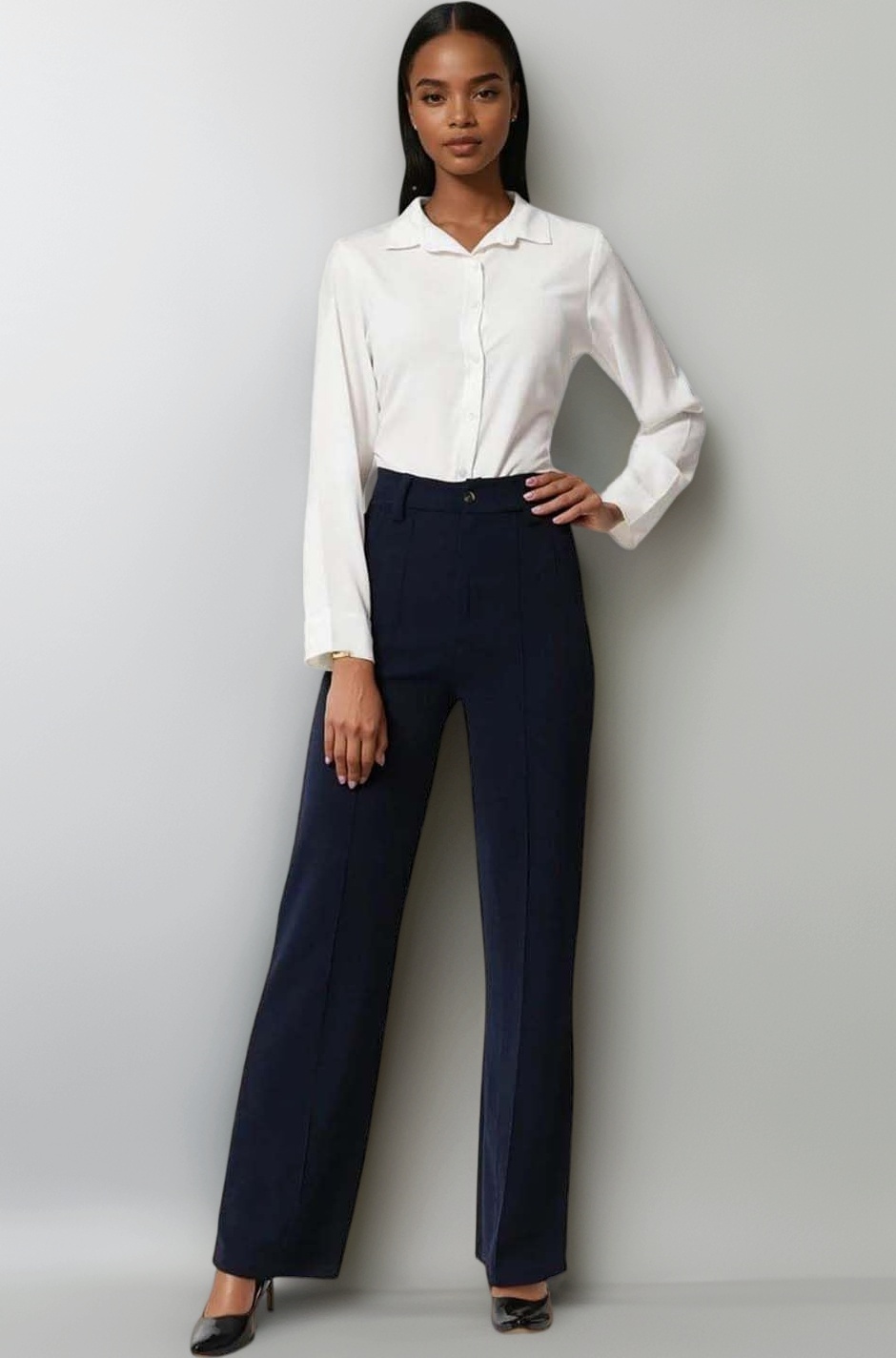 Women Polyester Blend Solid Trousers