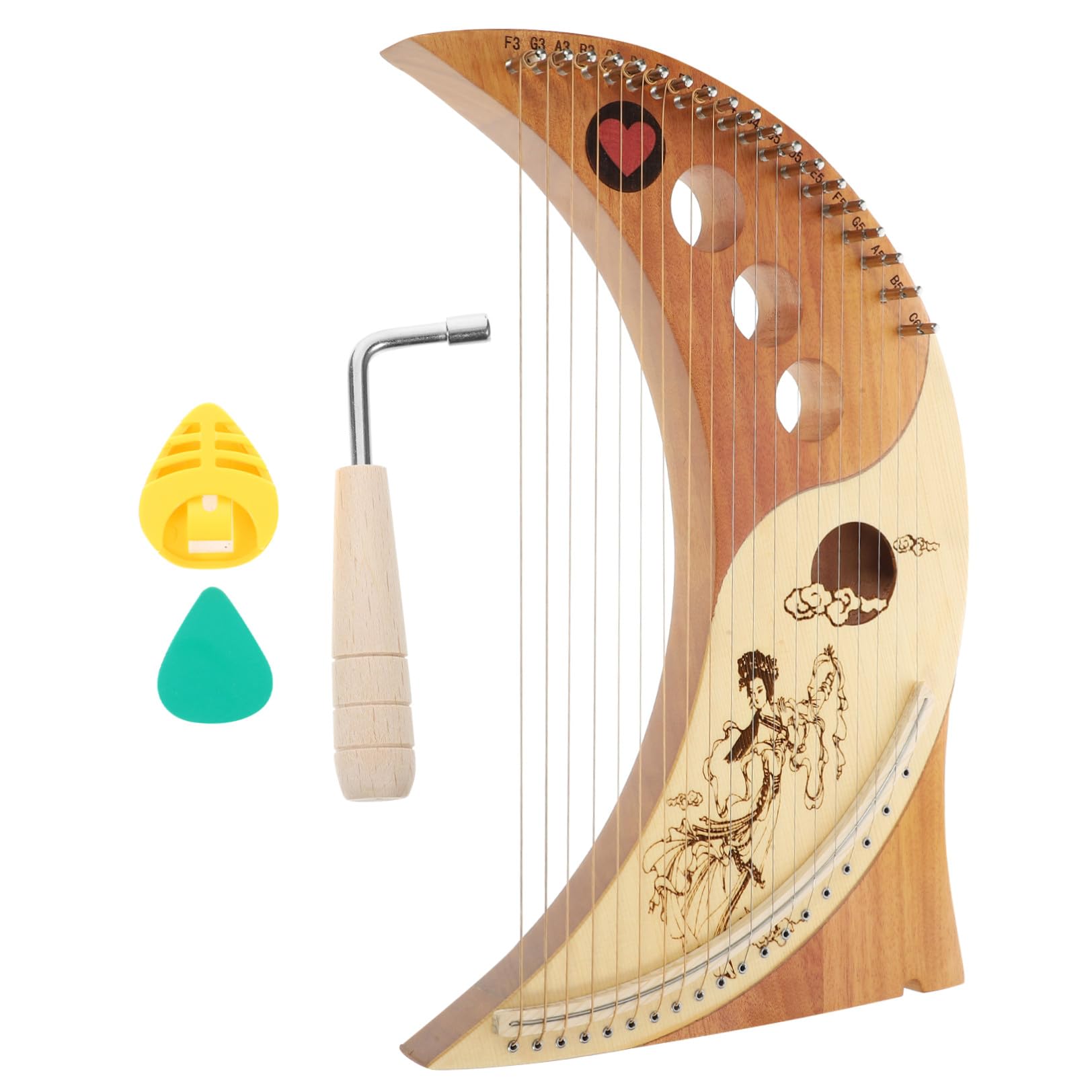 minkissy Massivholz Harfe aus Zedernholz mit 19 Saiten Leicht und Tragbar für Anfänger und Kinder Inklusive Ersatzsaiten und Plektrum Kasten Antikes Design Zufällige Farbe