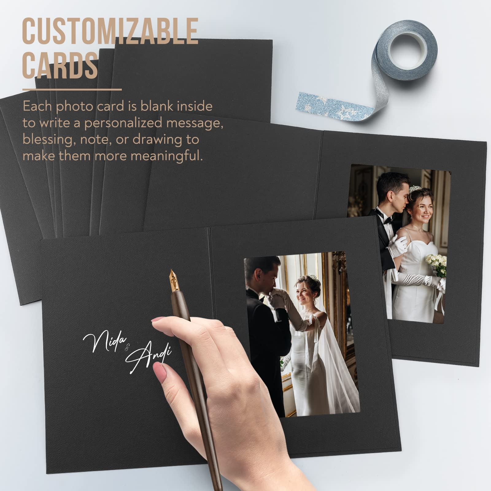 Golden State Art Pack Of 50 Black Photo Folders For 4x6 Pictures - Acid-Free Cardstock Display Frames