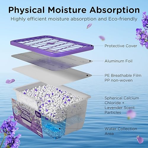 Miniatura 3 de W&E Choice Absorbentes de humedad con aroma a lavanda, deshumidificador portátil para armarios y baños, cocina, absorbente de humedad, eliminador de