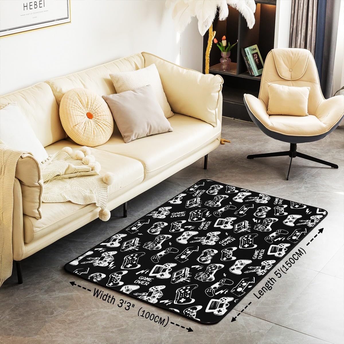 Loussiesd Dywaniki do salonu dla graczy, dywanik, 100 x 150 cm, do gier, nowoczesny kontroler konsoli do gier, mata podłogowa, joystick, czarne, wycieraczki, mata podłogowa
