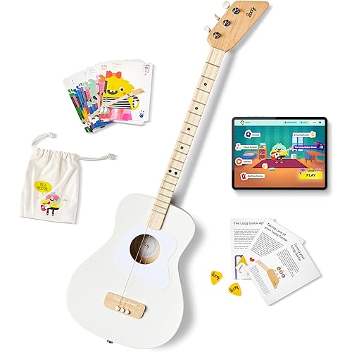 Loog Pro Acoustic kids Guitar 3-strings Ages 6+ Learning App and Lessons Included White