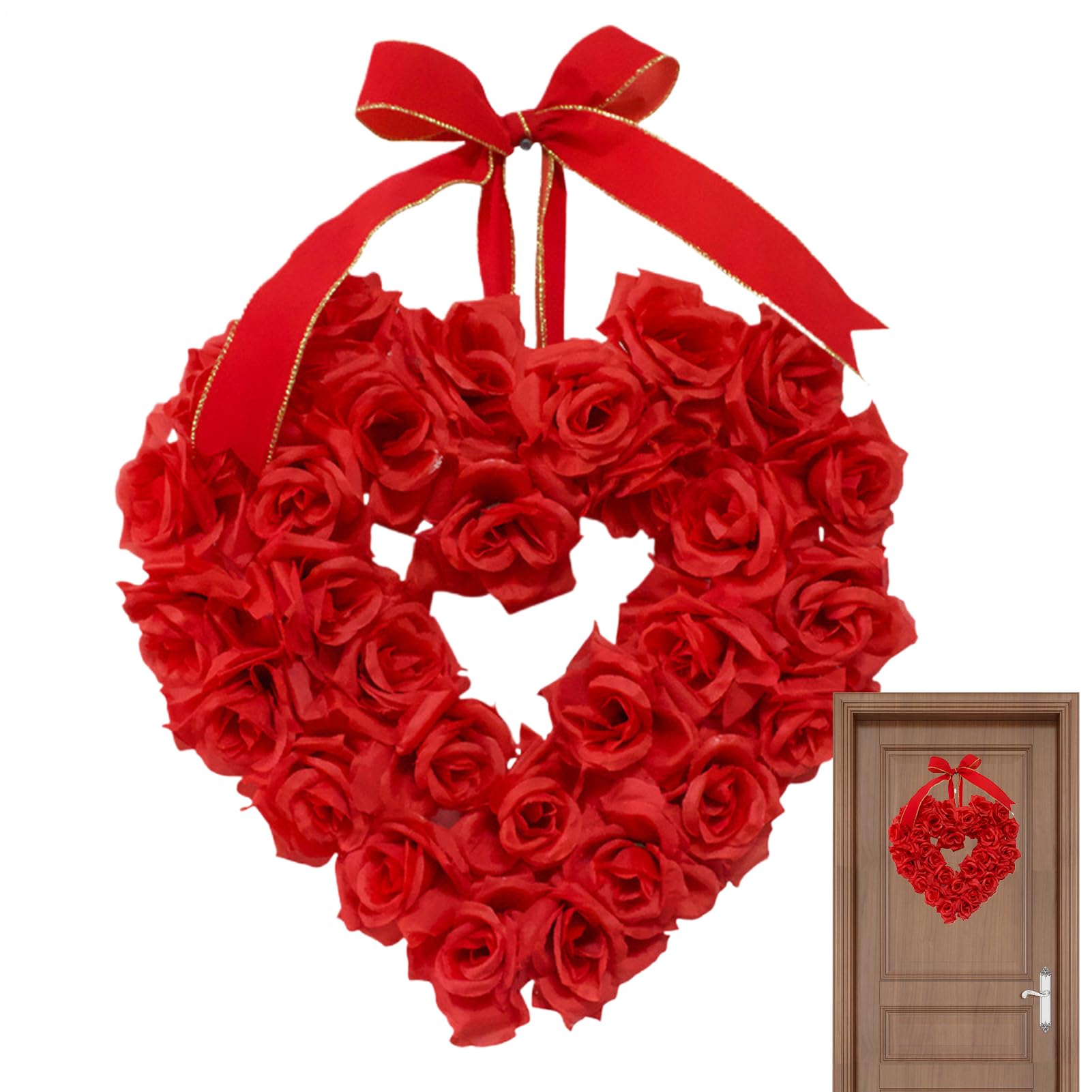 Couronne en forme de cœur rouge pour décoration de porte d'entrée et jardin accueillant