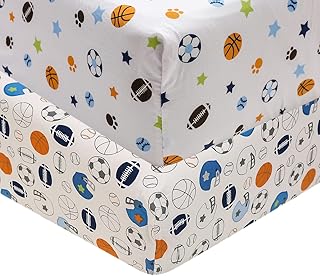 2 PCs White Blue Baby Boy Sports Themed Nursery Crib Bedding Set Standard Crib Fitted Sheet