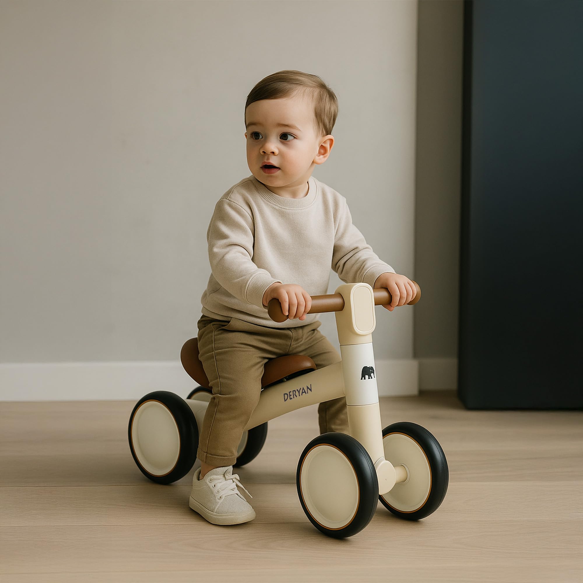 Deryan Milo - Bicicletta da equilibrio, altezza regolabile, da 18 mesi, leggera e stabile, colore: crema