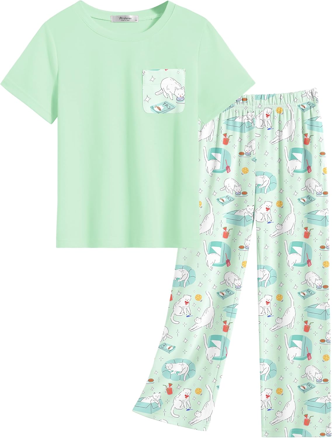 Arshiner Girls' Sleepwear Short Sleeve Long Pants Pajamas Sets Soft Loungwear for Kids - Image 7