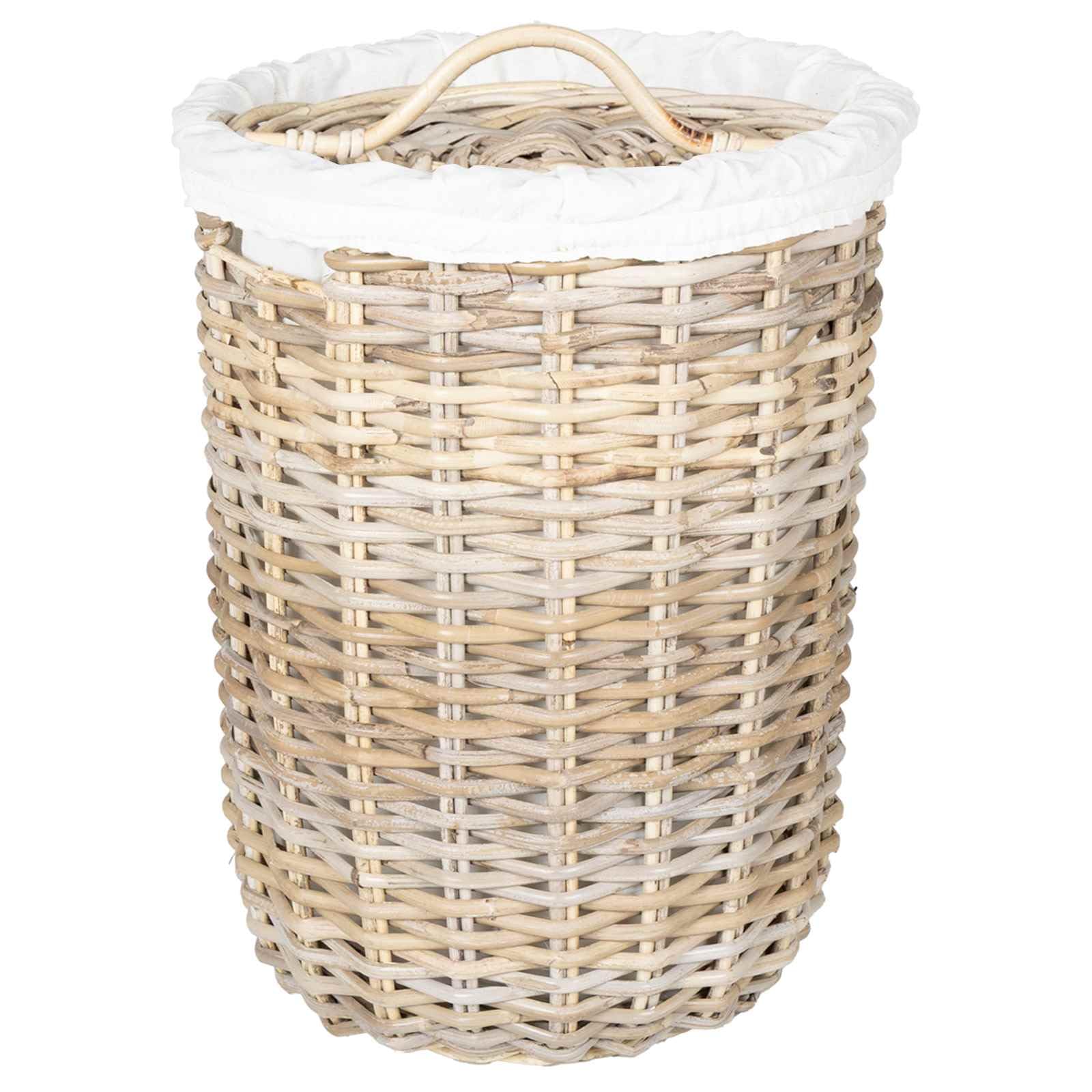 Wäschekorb mit Deckel 2er Set aus Kubu Rattan in natürlichem Grau für Schlafzimmer und Bad, platzsparende Wäschetruhe mit Griffen, 42 x 60 cm und 30 x 45 cm, langlebig, leicht zu reinigen