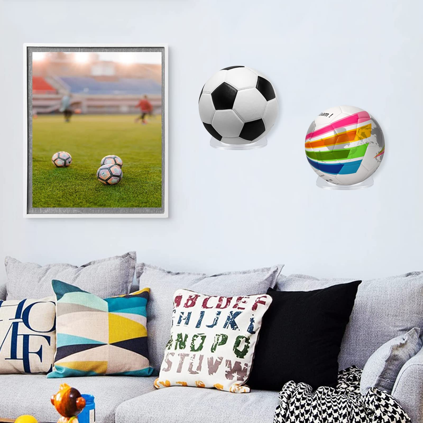 BiJun Soporte de Pared para Balones, Exhibición Soporte Balones Pared, Soporte de Bola Montado Estante de Almacenamiento, Soporte de Balones con Tornillos de Baloncesto Fútbol Voleibol