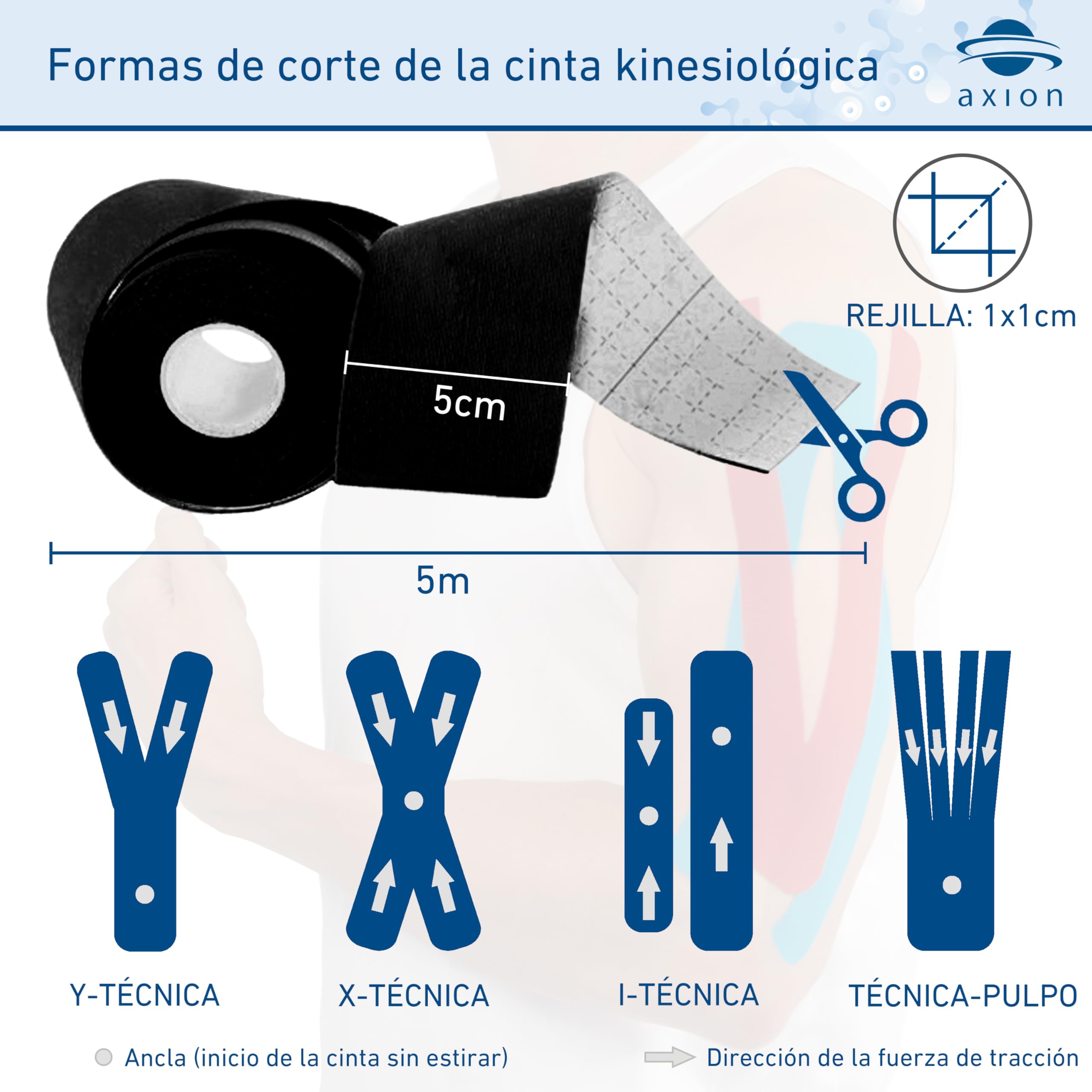 6 Kinesiotape axion® | Cintas kinesiológicas elásticas | Tiras adhesiva deportiva | Rollos para vendaje neuromuscular y fisioterapia | Soporte articular y muscular