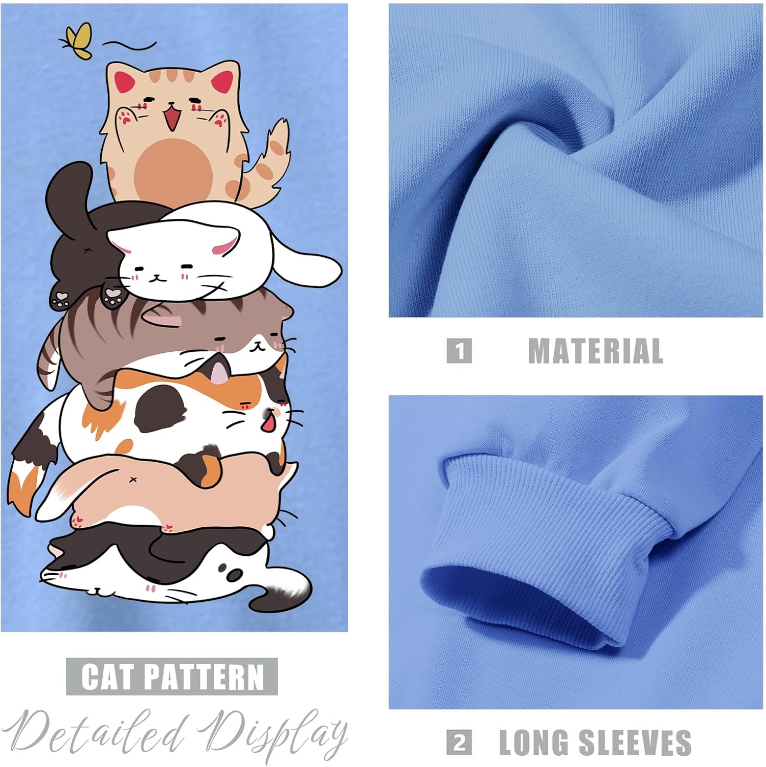 Tuislay Cute Cat Graphic Sweatshirt for Girls Kawaii Cartoon Sweatshirts Kids Anime Printed Tops Long Sleeve Shirts Pullover - Image 6