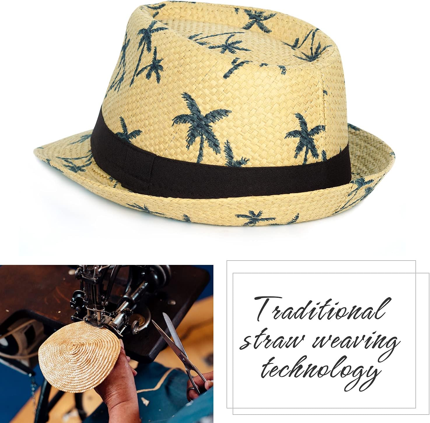 FADACHY Summer Straw Fedora Hat Short Brim Panama Sun Hat Trilby Beach Hat for Men & Women - Image 3