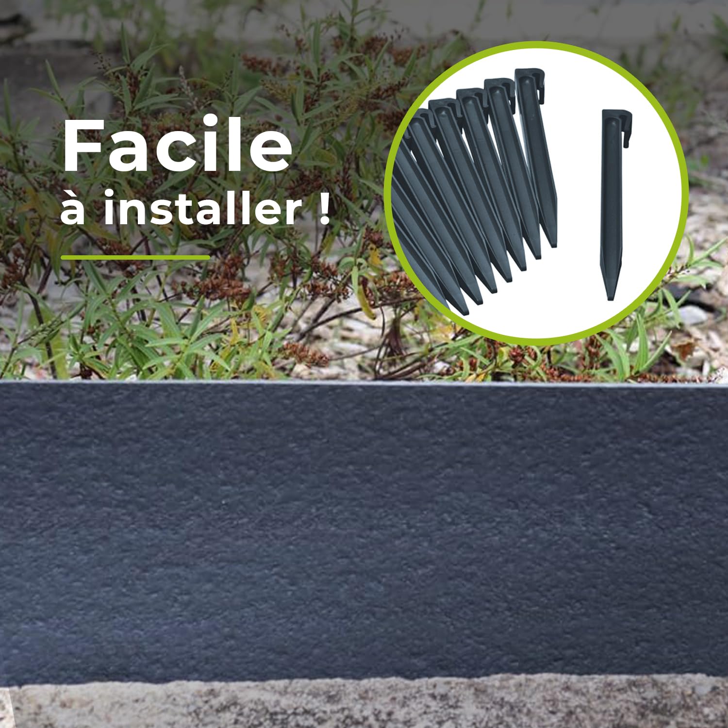 Jardiprotec - Borde de jardín flexible de plástico reciclado, color gris, 20 cm x 10 m