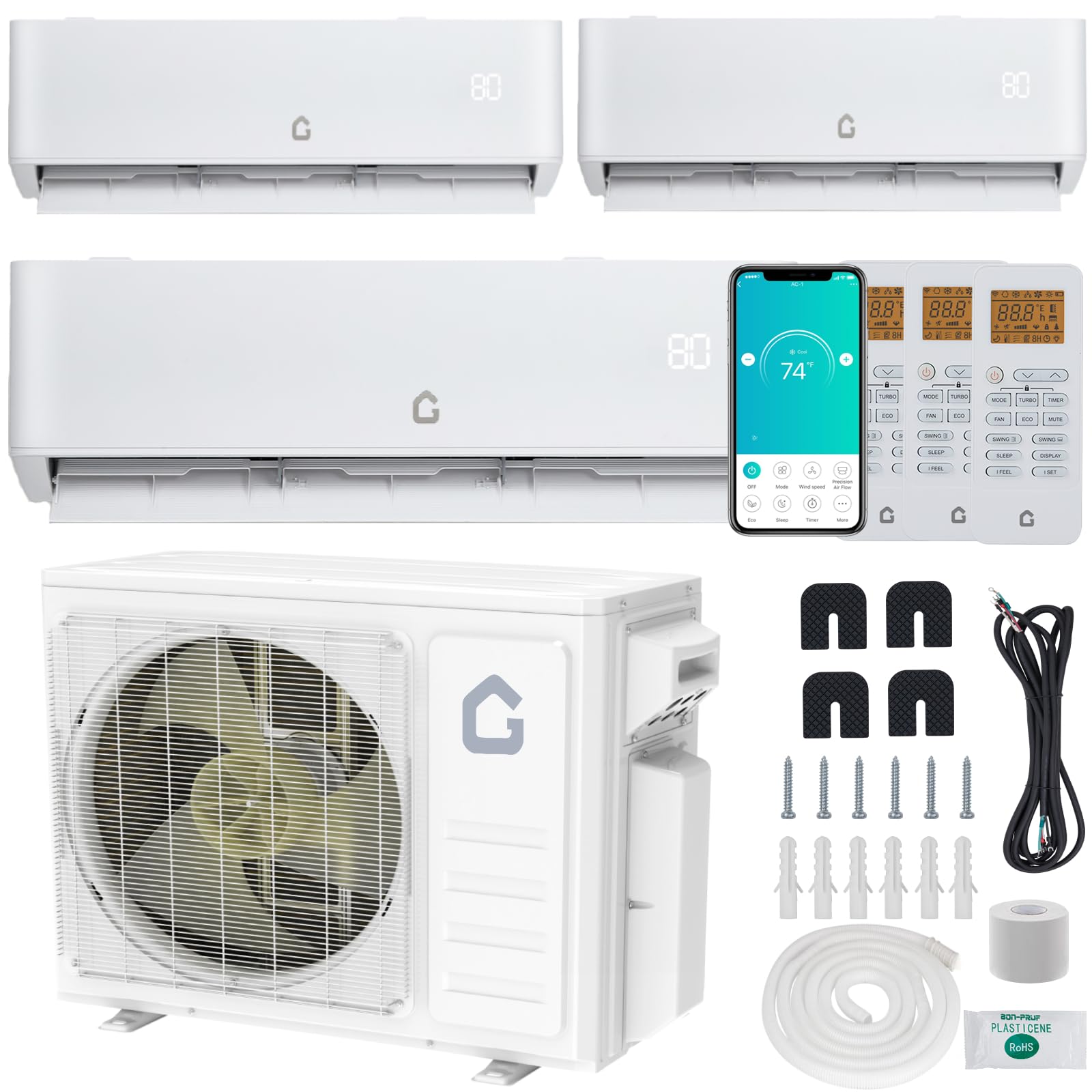 Photo 1 of **FACTORY SEALED** Garvee 3 Zone 28000 BTU(9K + 9K + 9K) Mini Split AC/Heating System, 20 SEER2 Tri Zone Ductless Split Air Conditioner with Pre-Charged Condenser, Not Include Copper Tube Line Set, 208-230V