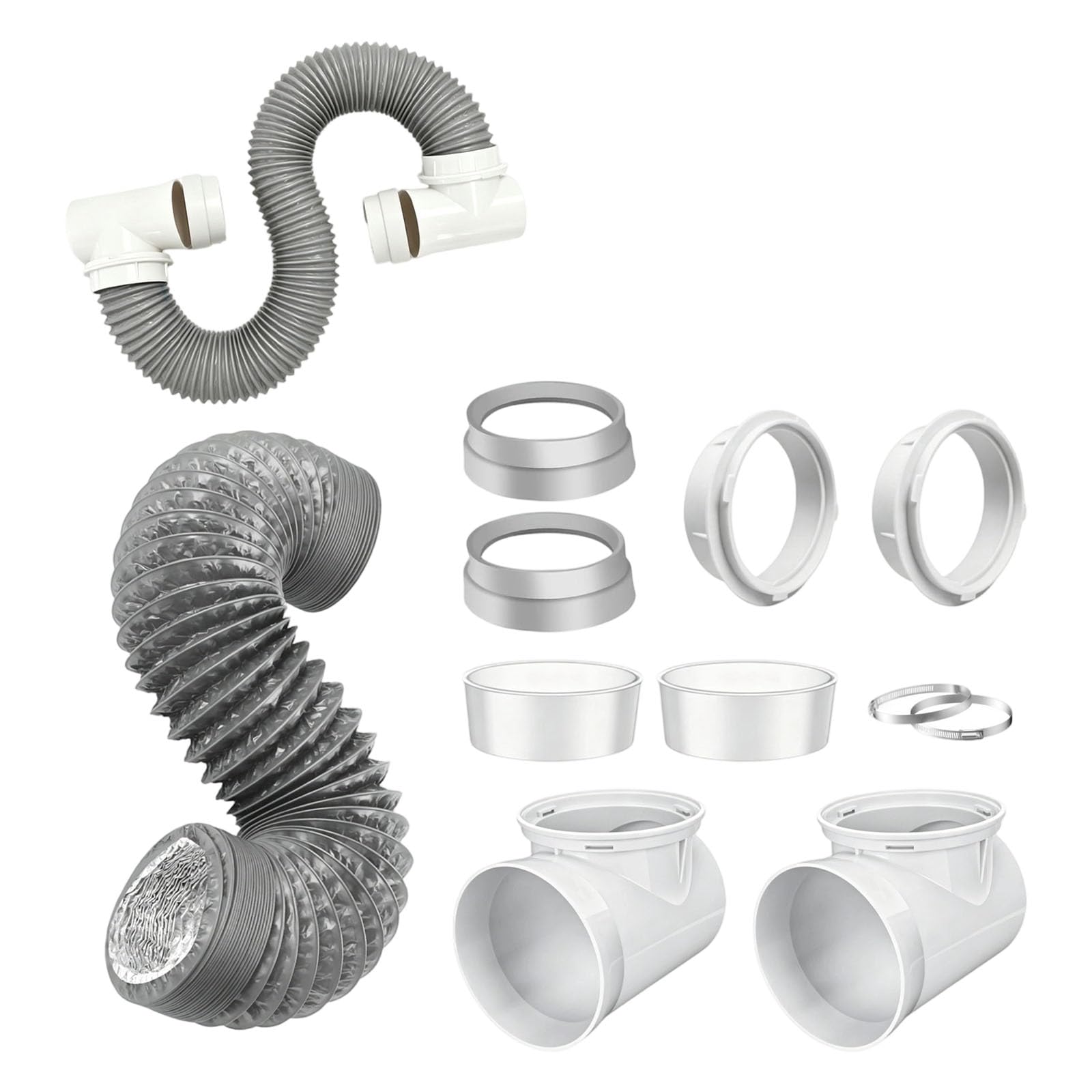 FROMCEO Multi Purpose Clothes Dryer Venting Bundle with Metal Elbows and Tough PVC HDPE Pipes for Home Laundry Setup Dryer Vent Clamp