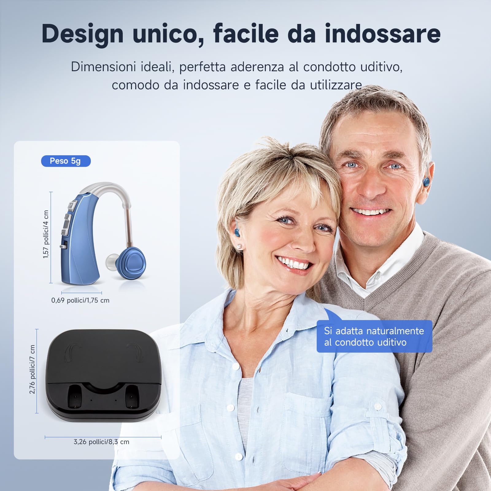 Britzgo - dispositivo a doppio chip, 70-90 dB, durata della batteria 33 ore, ricarica USB, blu (modello doppio)