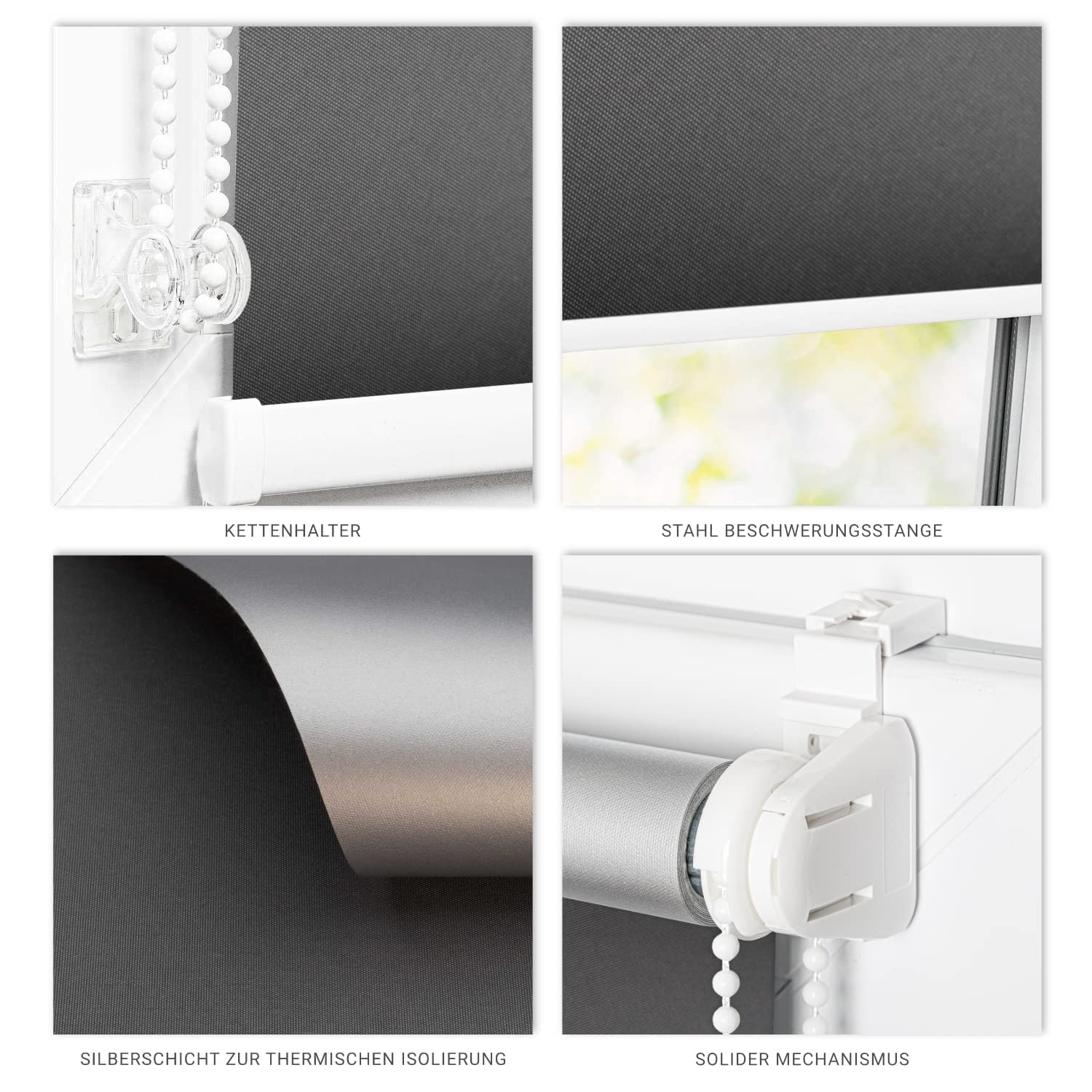 Estika Rolgordijn zonder boren - 35cm x 220cm - Grijs 2-25 stofkleuren, clip-on montage, raamgordijnen voor interieurs, privacy voor ramen en balkondeuren (stofbreedte 60 cm