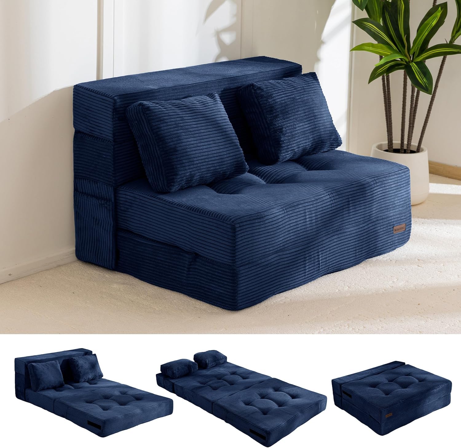 MAXYOYO Sofa do spania, sofa podłogowa z 4 częściami, wygodny, składany materac o grubości 15 cm i 1 poduszka, składana sofa z funkcją spania, materac dla gości