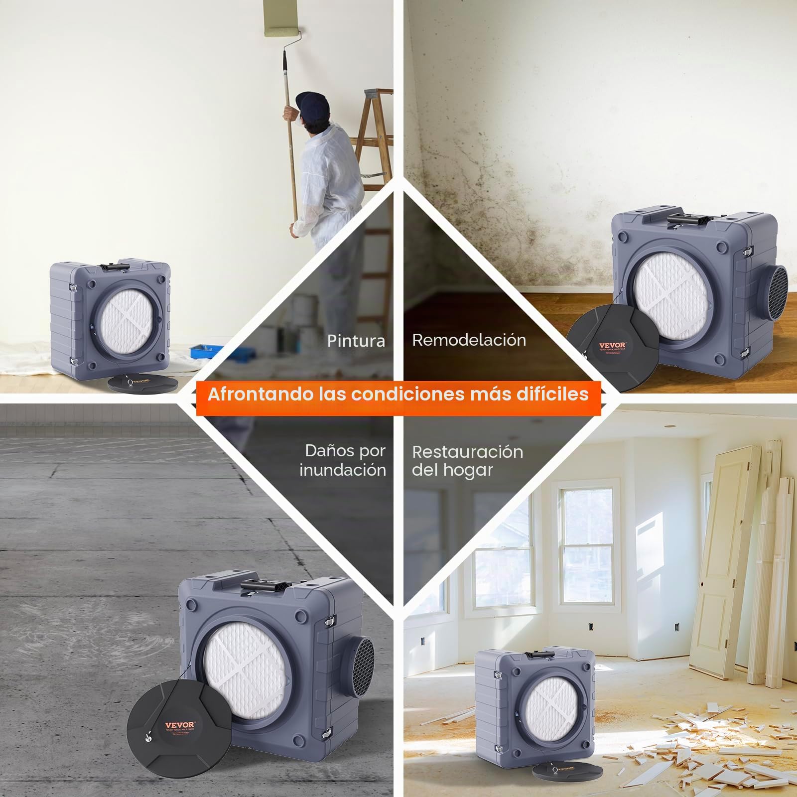 VEVOR Purificador de Aire con Filtración 3 Etapas Máquina de Aire Negativo Apilable de 800 CFM Filtro de Aire con MERV10 Carbón H13 HEPA Filtración de Aire para Uso Doméstico Industrial, Comercial