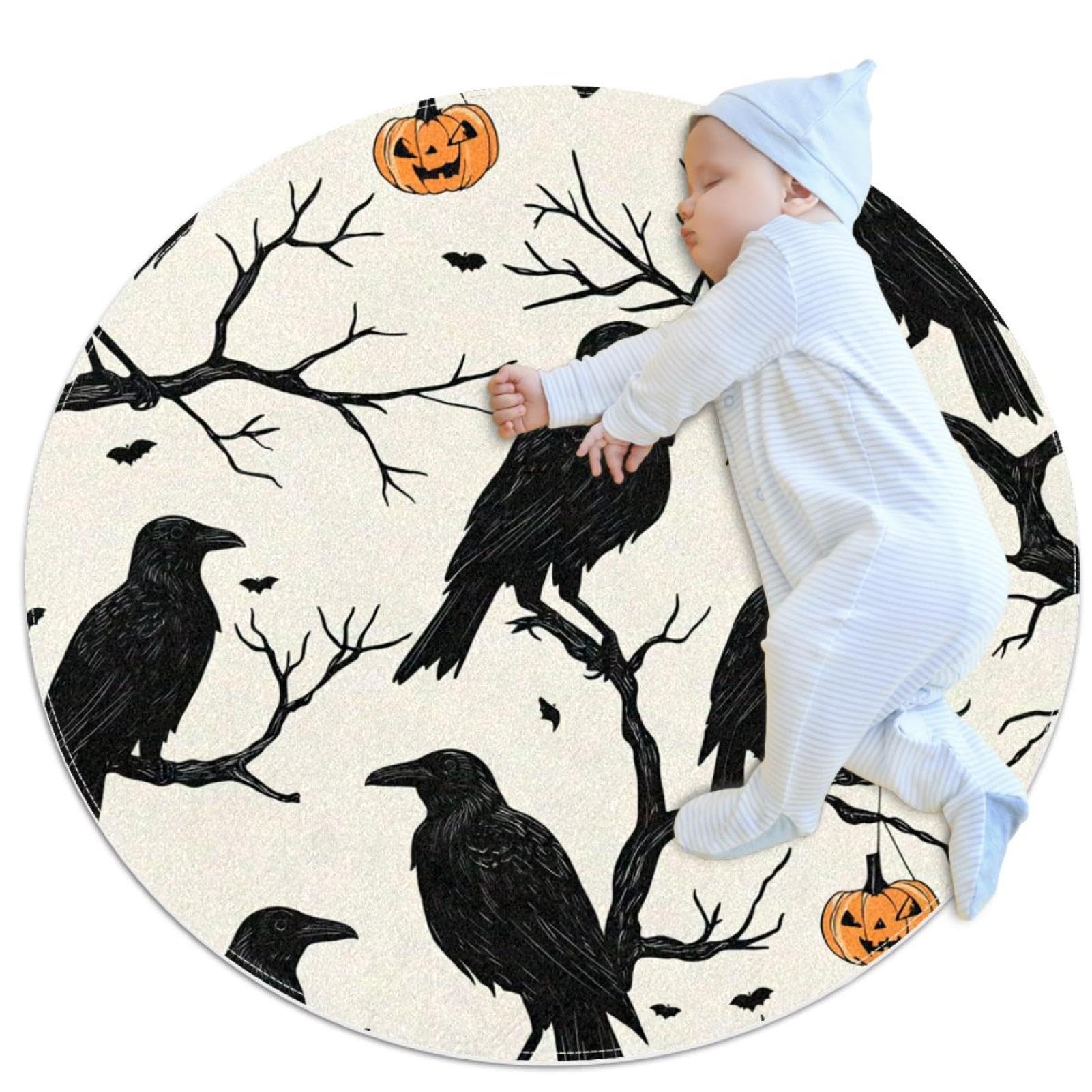 Tapis de salle de bain corbeau noir anti-glisse grand format rond 1 m