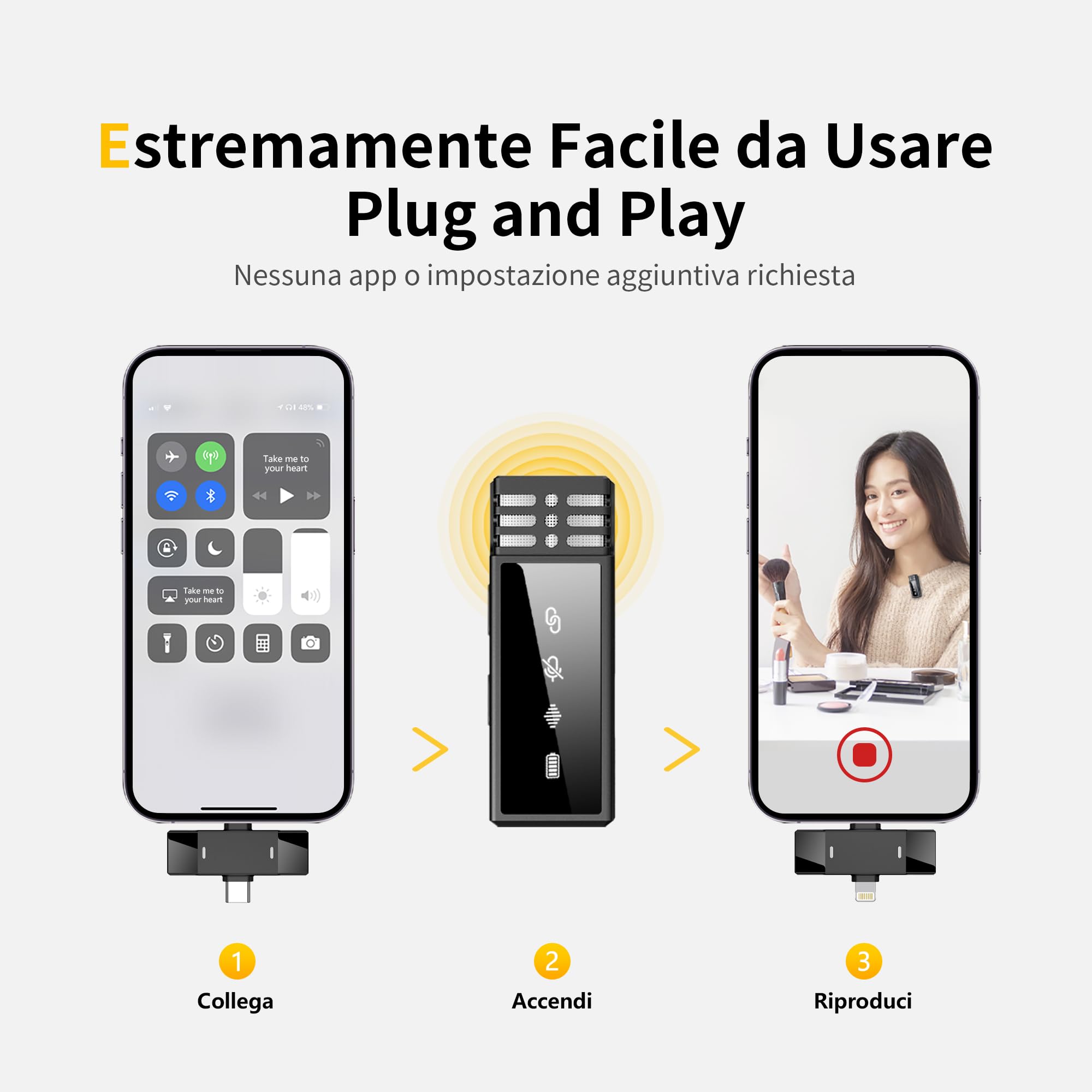 Qhot Microfono Wireless per iPhone, Microfono Lavalier Wireless per Registrazione Video, PC, Laptop, Streaming Live, Podcast, Vlog, YouTube/TikTok (iOS&USB-C/2 Mic M1)
