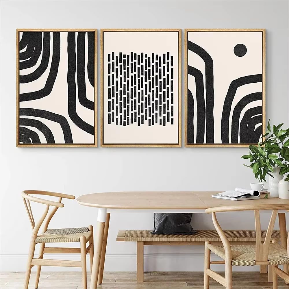 DFZEWKI Modern Abstract Wall Art Mid Century Geometric Black Arches Hd Canvas Print Poster Home Living Room Bedroom Decoration(40x60cm(16x24in) x3/No frame)