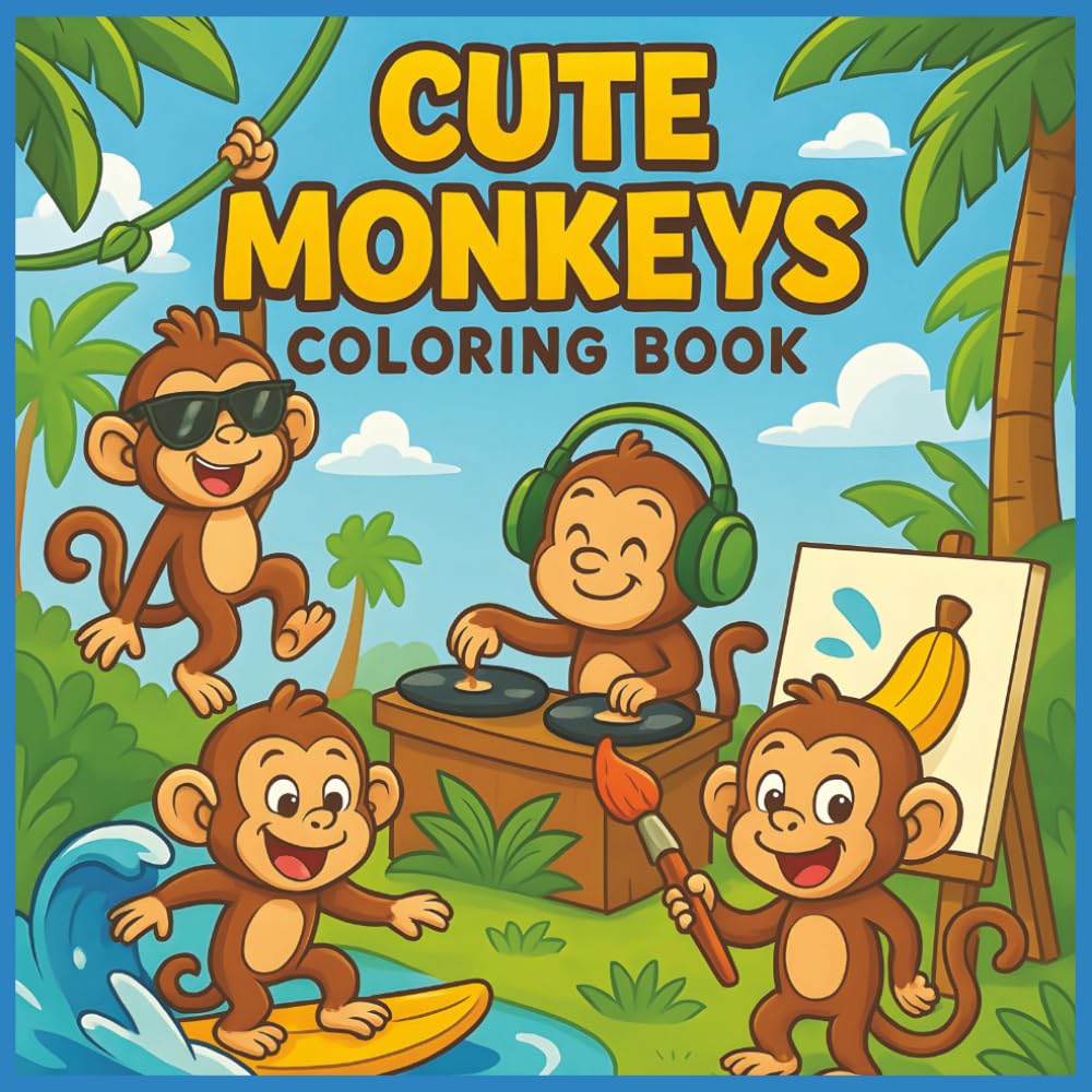 Cute Monkeys Coloring Book: 50 Adorable and Funny Monkey Scenes for Kids to Color, Laugh, and Enjoy