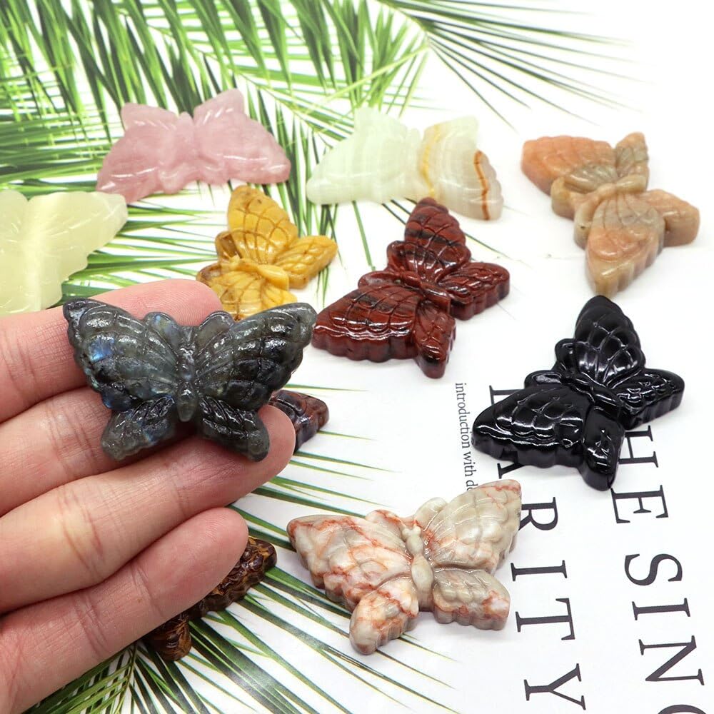Amazon.co.jp: 48 ミリメートル蝶天然水晶ローズクォーツ昆虫石彫刻