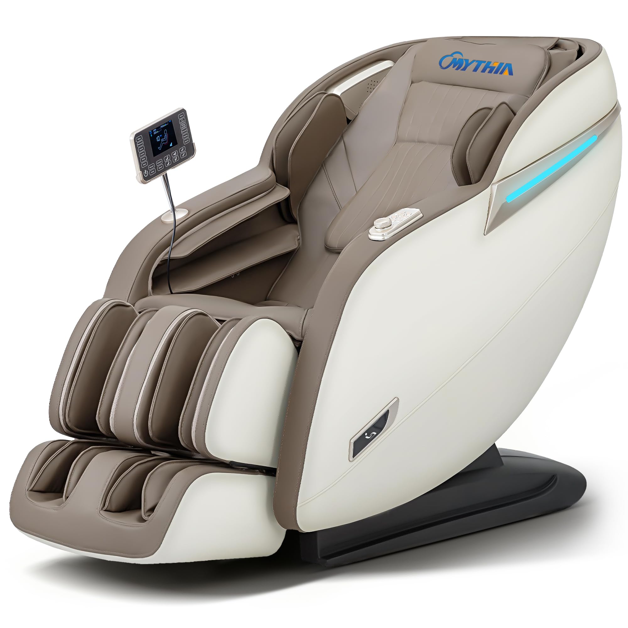 MYTHIA SL Track Massage Chair Recliner, Full Body Massage Chair, Zero Gravity, Bluetooth Speaker, Airbags, Heating, Extendable Footrest and Foot Massage (Beige)
